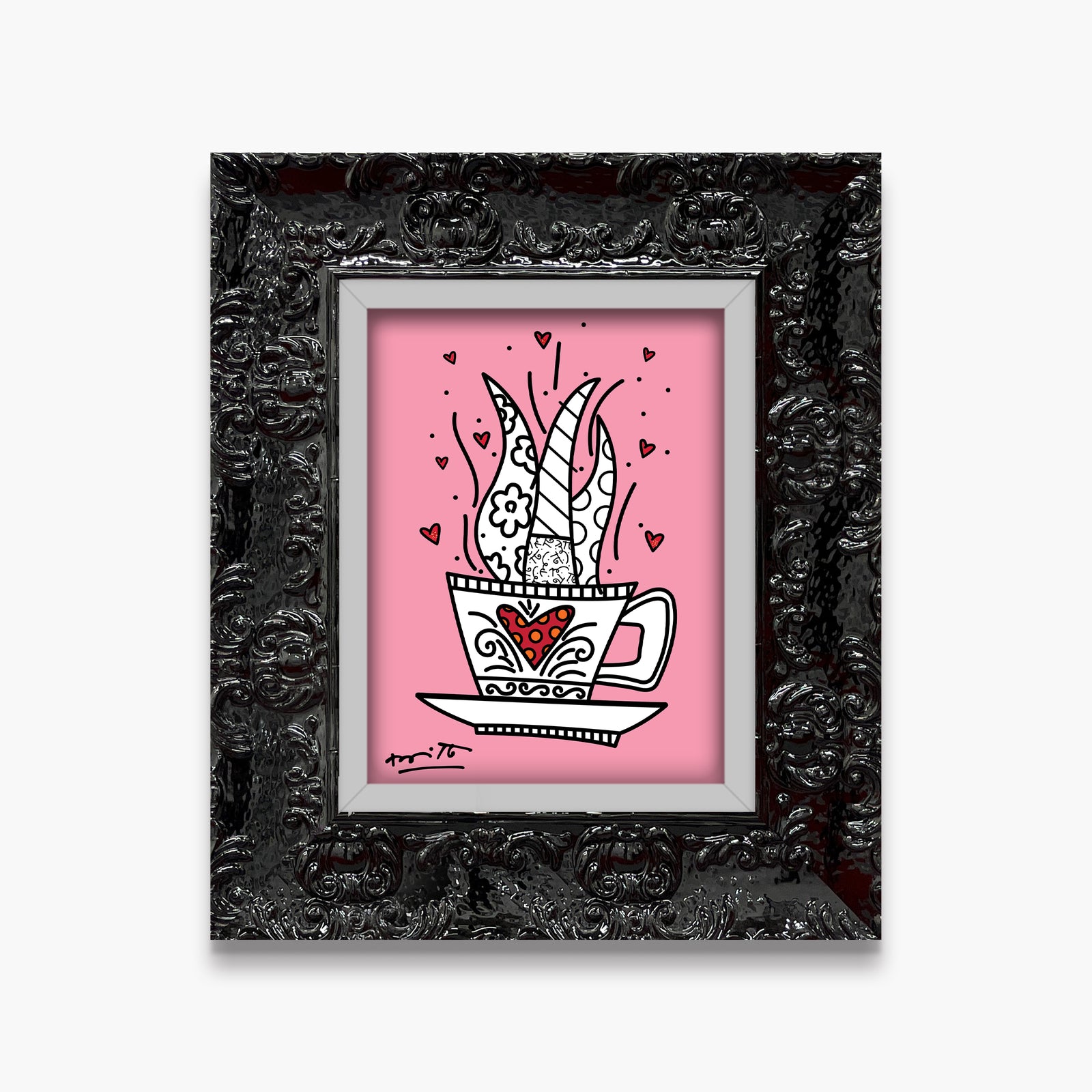 Romero Britto good morning pink limited edition contemporary pop art piece