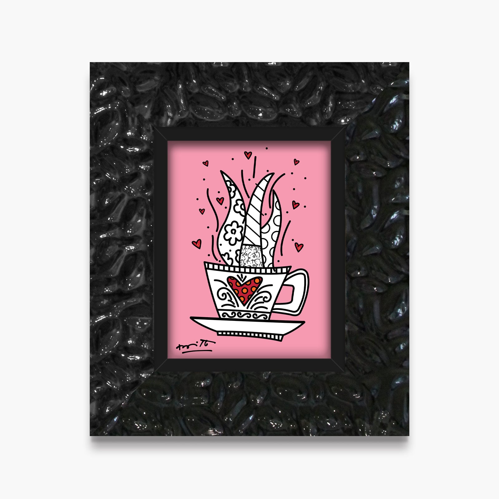 Romero Britto good morning pink limited edition contemporary pop art piece