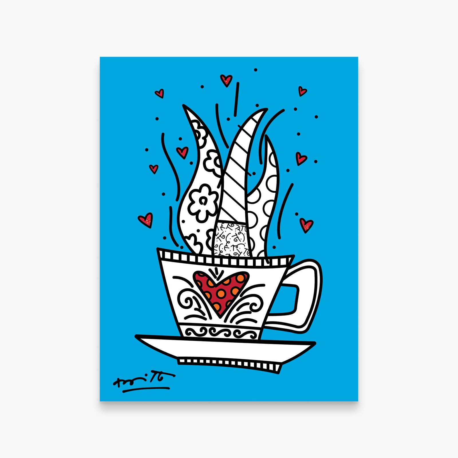 Romero Britto good morning blue limited edition colorful pop art design