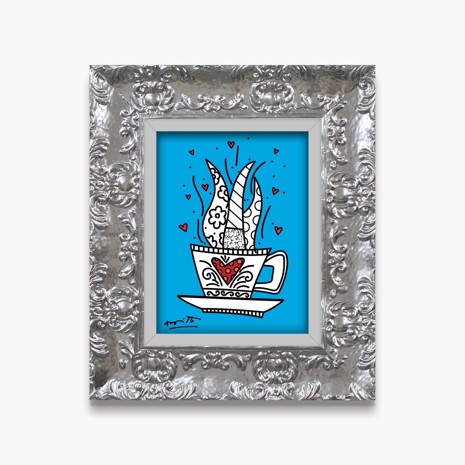 Romero Britto good morning blue limited edition colorful pop art design