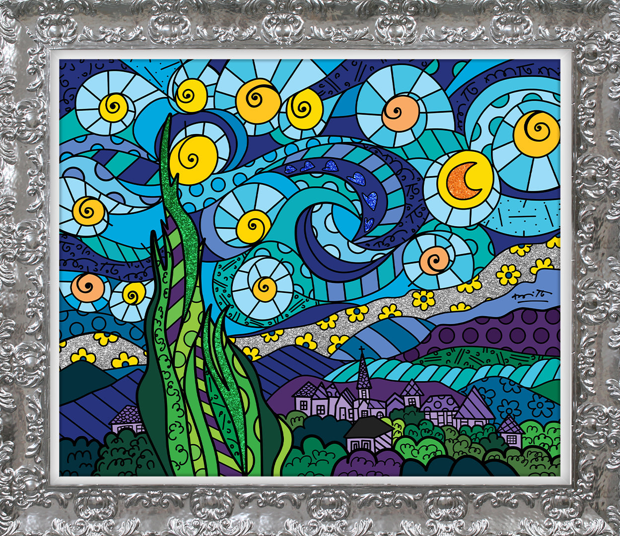Romero Britto my starry night limited edition contemporary pop art piece
