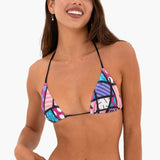 BRITTO® Triangle Bikini Top - Pink/Teal Landscape Design (Emily)