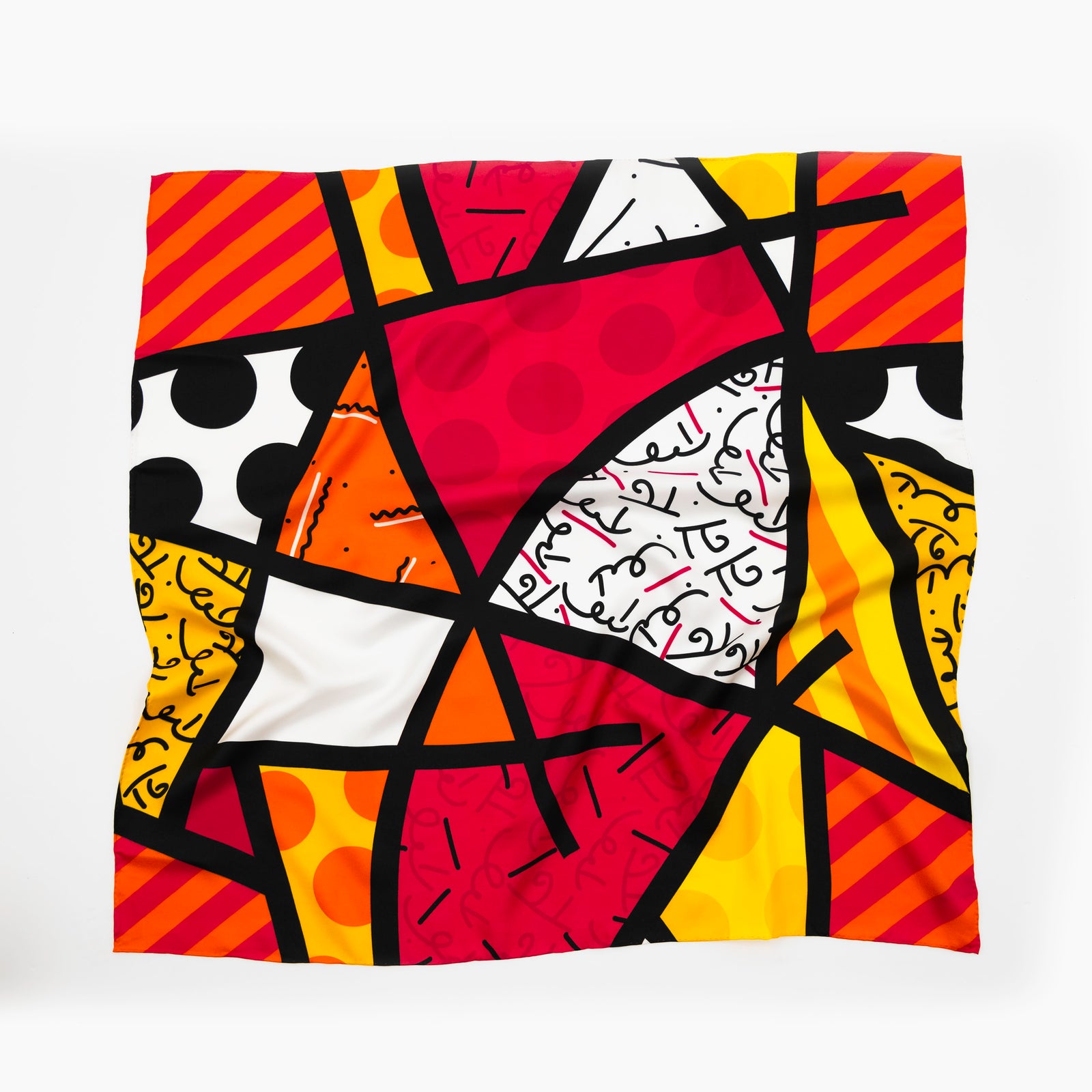 Romero Britto red landscape britto silk scarf colorful pop art design