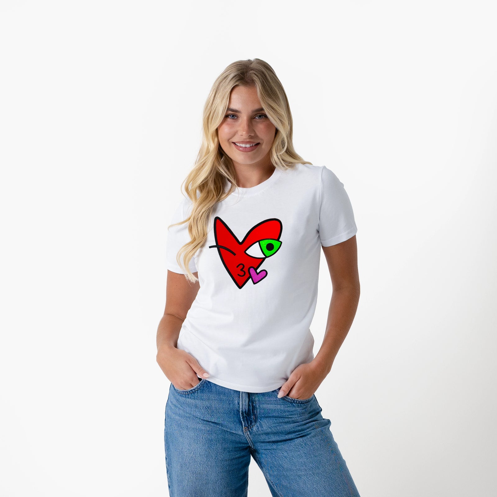 Crazy Love Big Kissing Heart White T-Shirt for Women