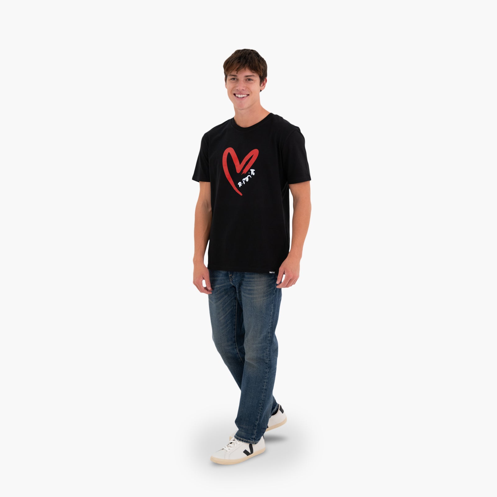 BRITTO® T Shirt - Red Heart Brushstroke Black - (Men)