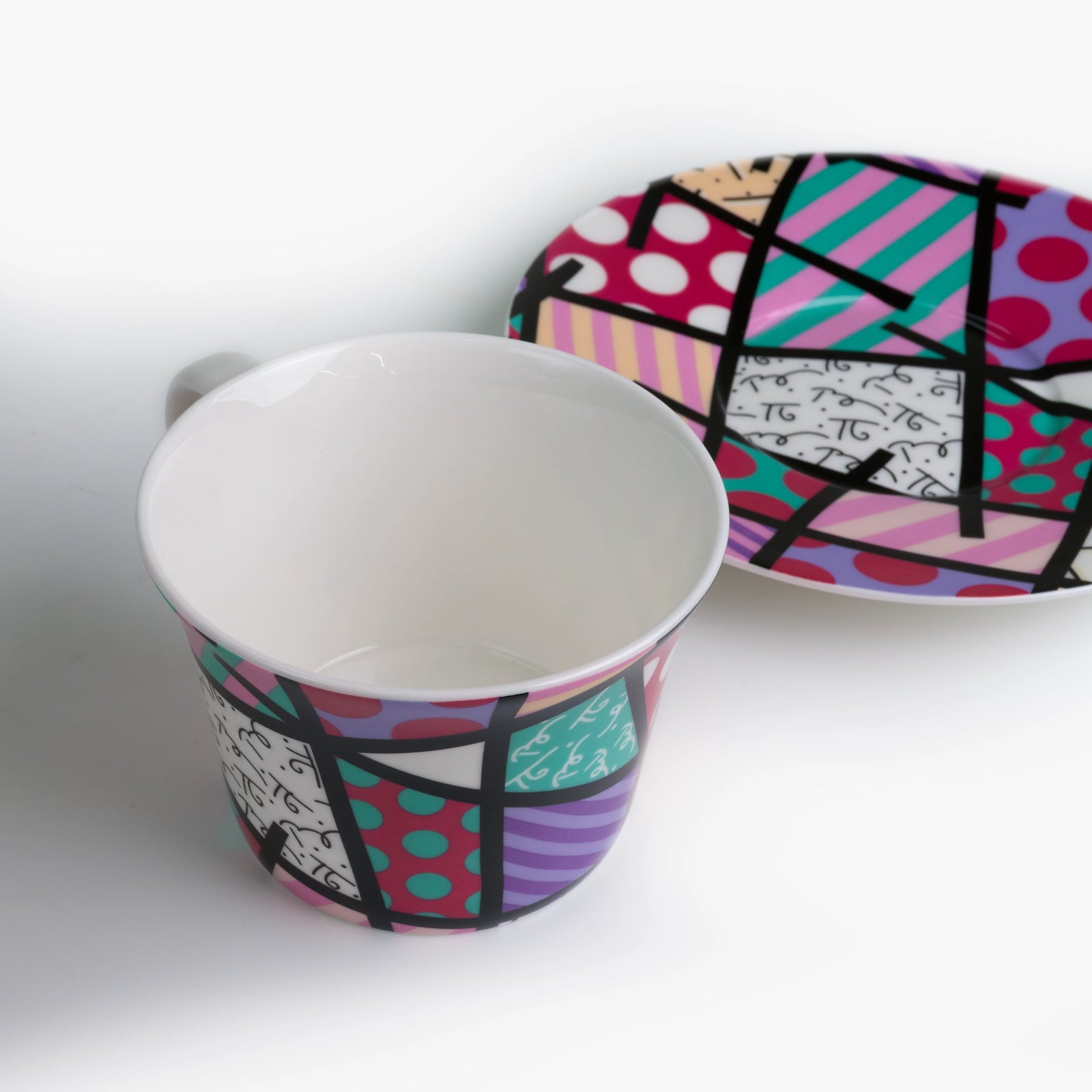 Pink Teal Landscape Britto Tea Cup & Saucer Plate