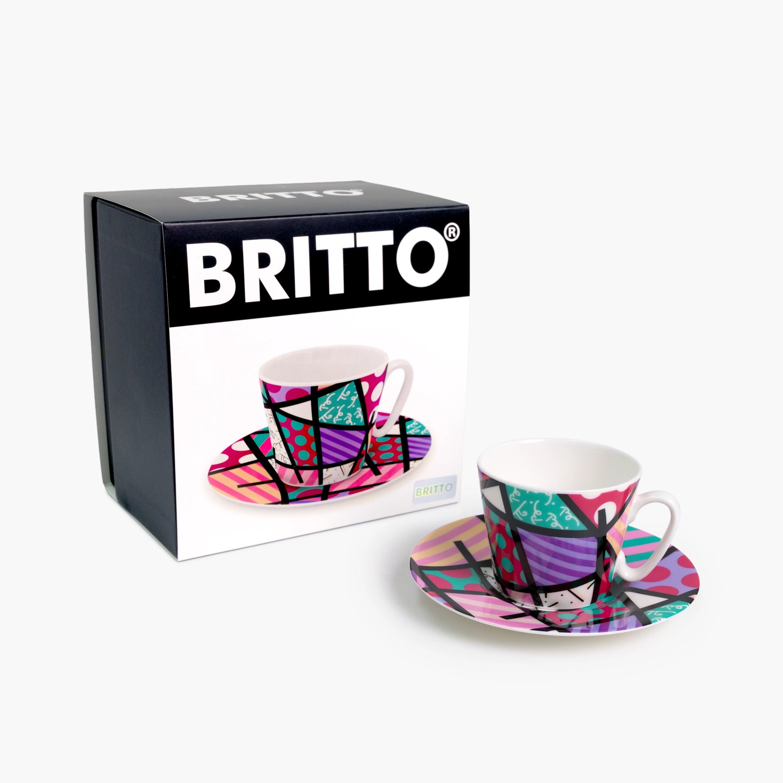 Pink Teal Landscape - Britto Espresso Coffee Cup & Saucer Plate