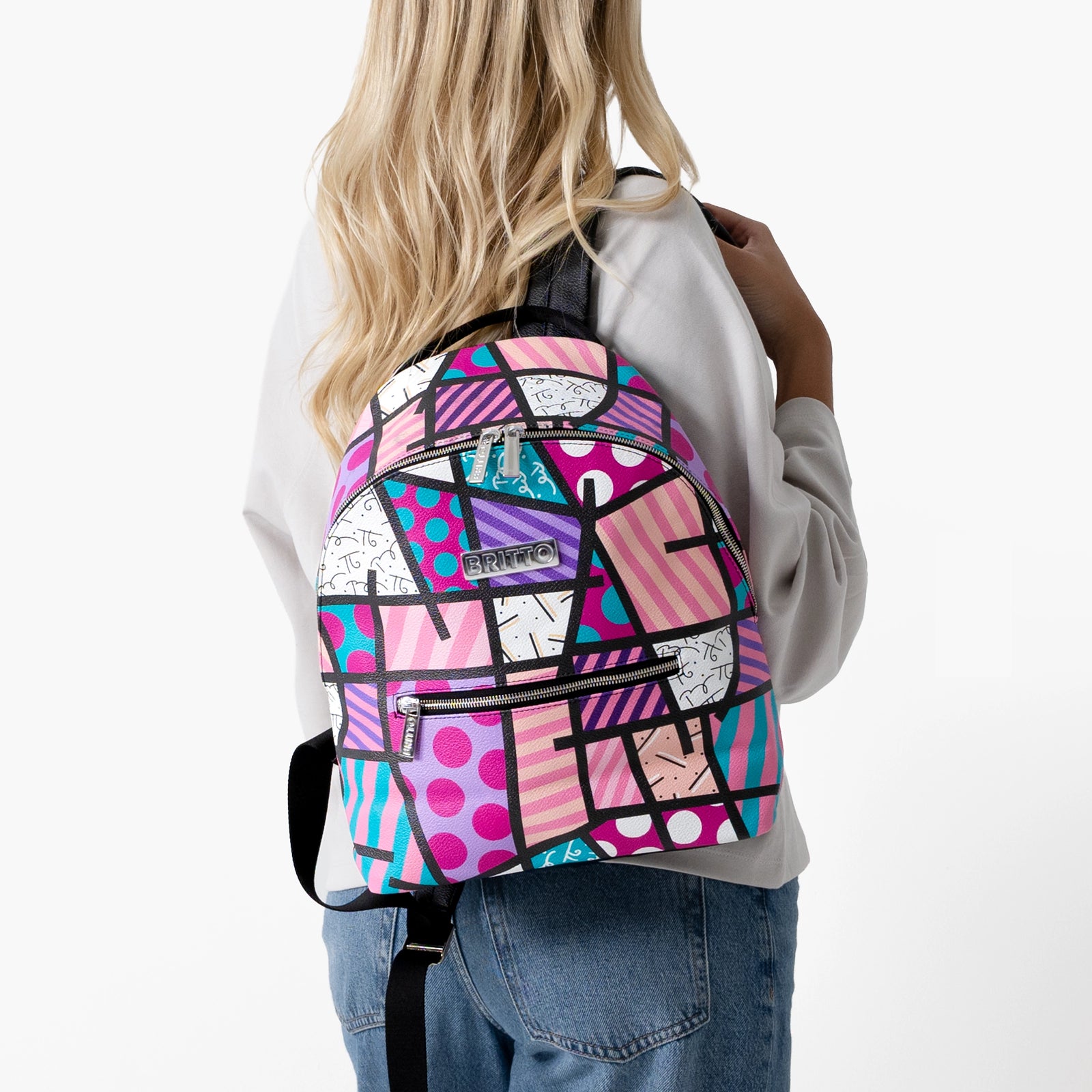 Pink Landscape Britto Eco Leather Small Backpack