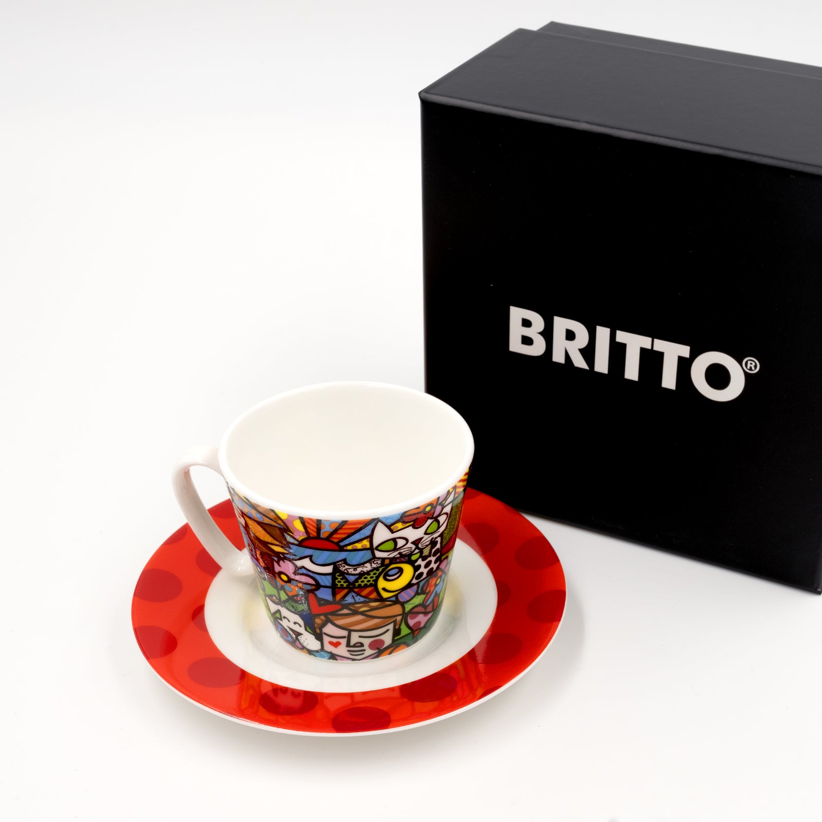 britto espresso coffee cup saucer colorful decorative collectible gift idea