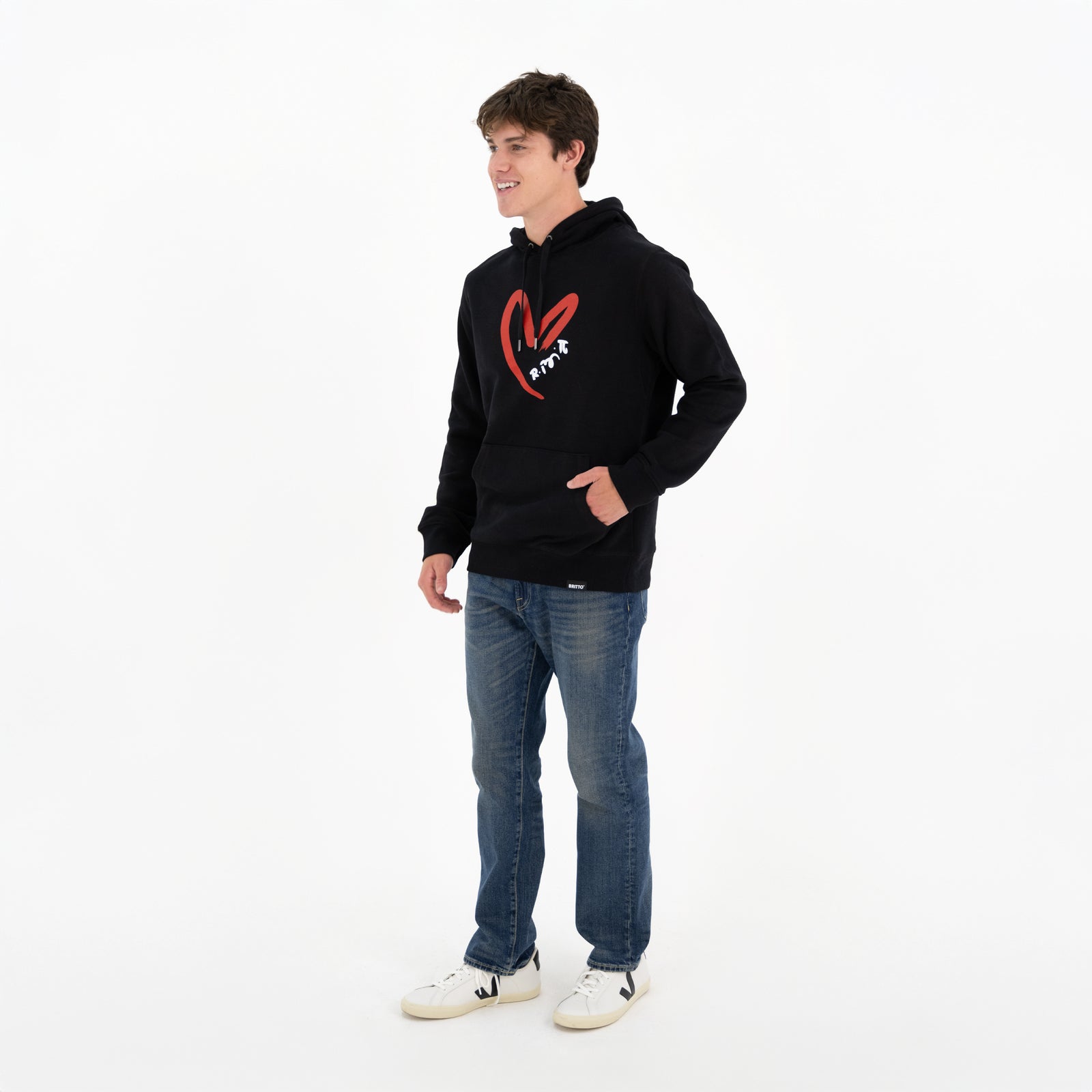 BRITTO® Hoodie - Red Heart Brushstroke Black - (Men)