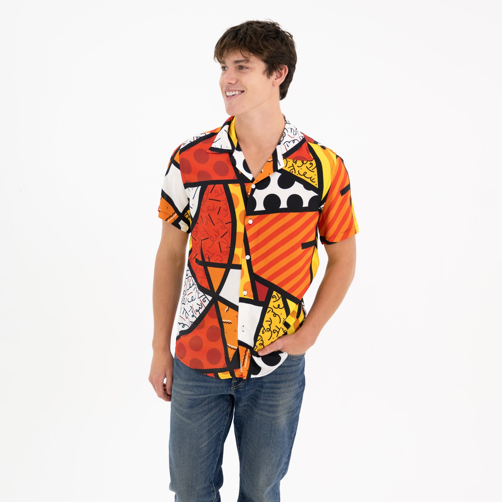 BRITTO® MEN'S SHORT SLEEVE BUTTON DOWN SHIRT - LANDSCAPE RED