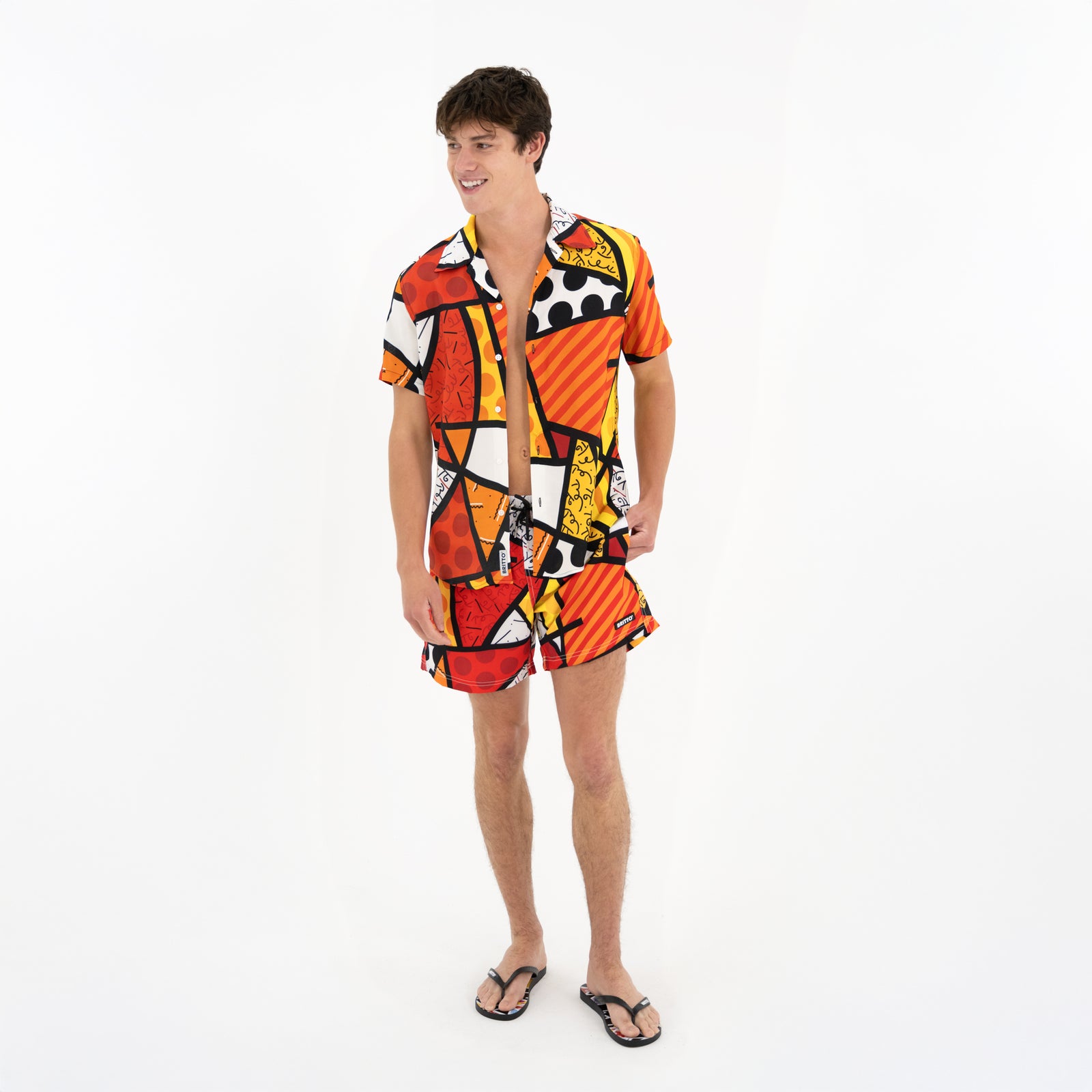 BRITTO® MEN'S SHORT SLEEVE BUTTON DOWN SHIRT - LANDSCAPE RED