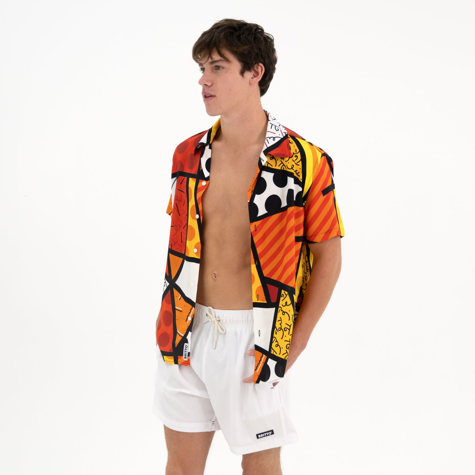 BRITTO® MEN'S SHORT SLEEVE BUTTON DOWN SHIRT - LANDSCAPE RED