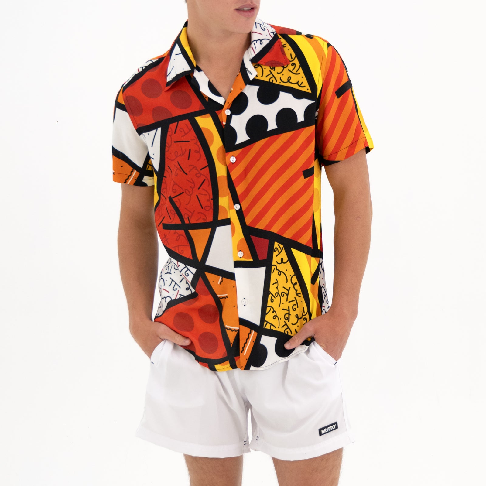 BRITTO® MEN'S SHORT SLEEVE BUTTON DOWN SHIRT - LANDSCAPE RED