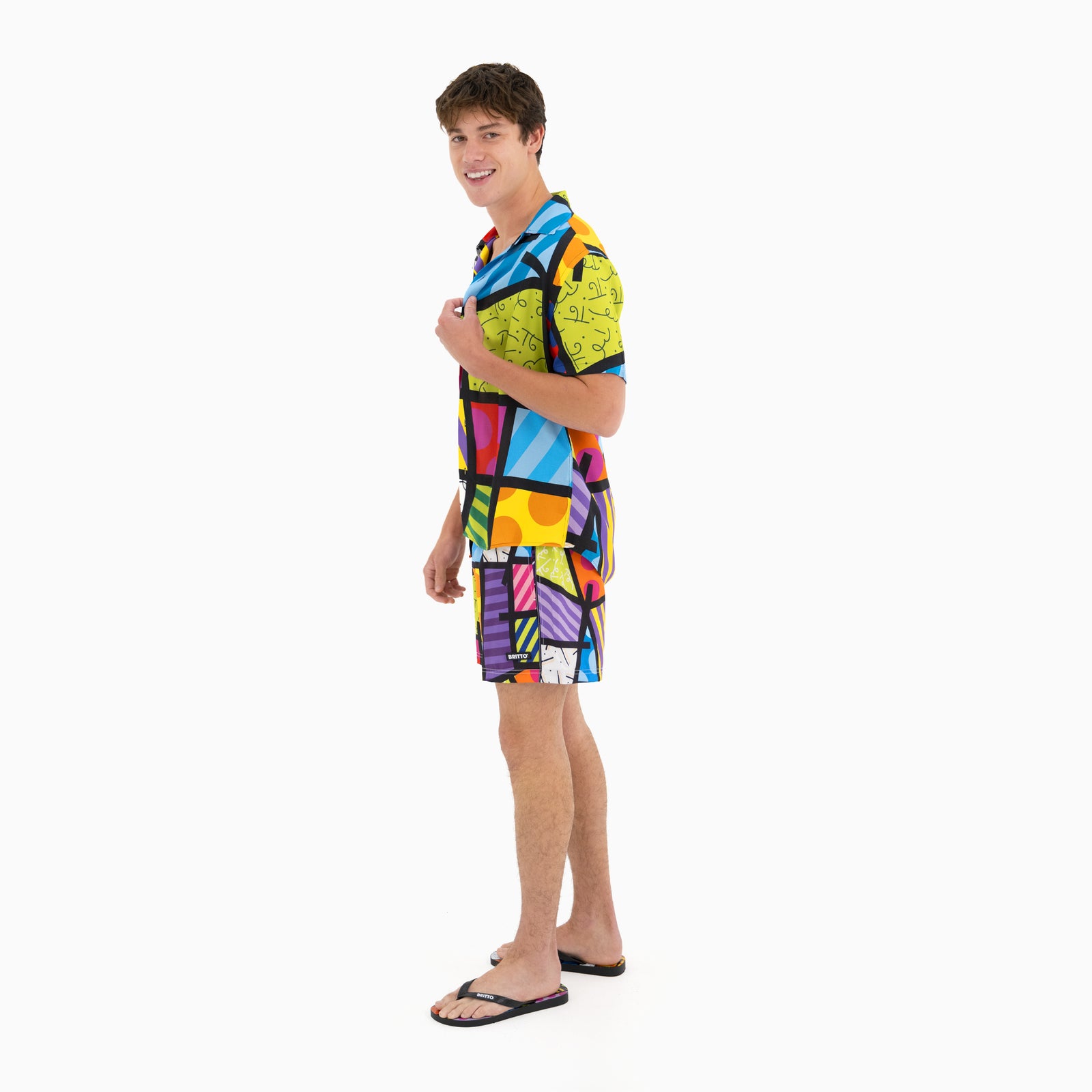 Romero Britto lime green landscape britto shorts contemporary pop art piece