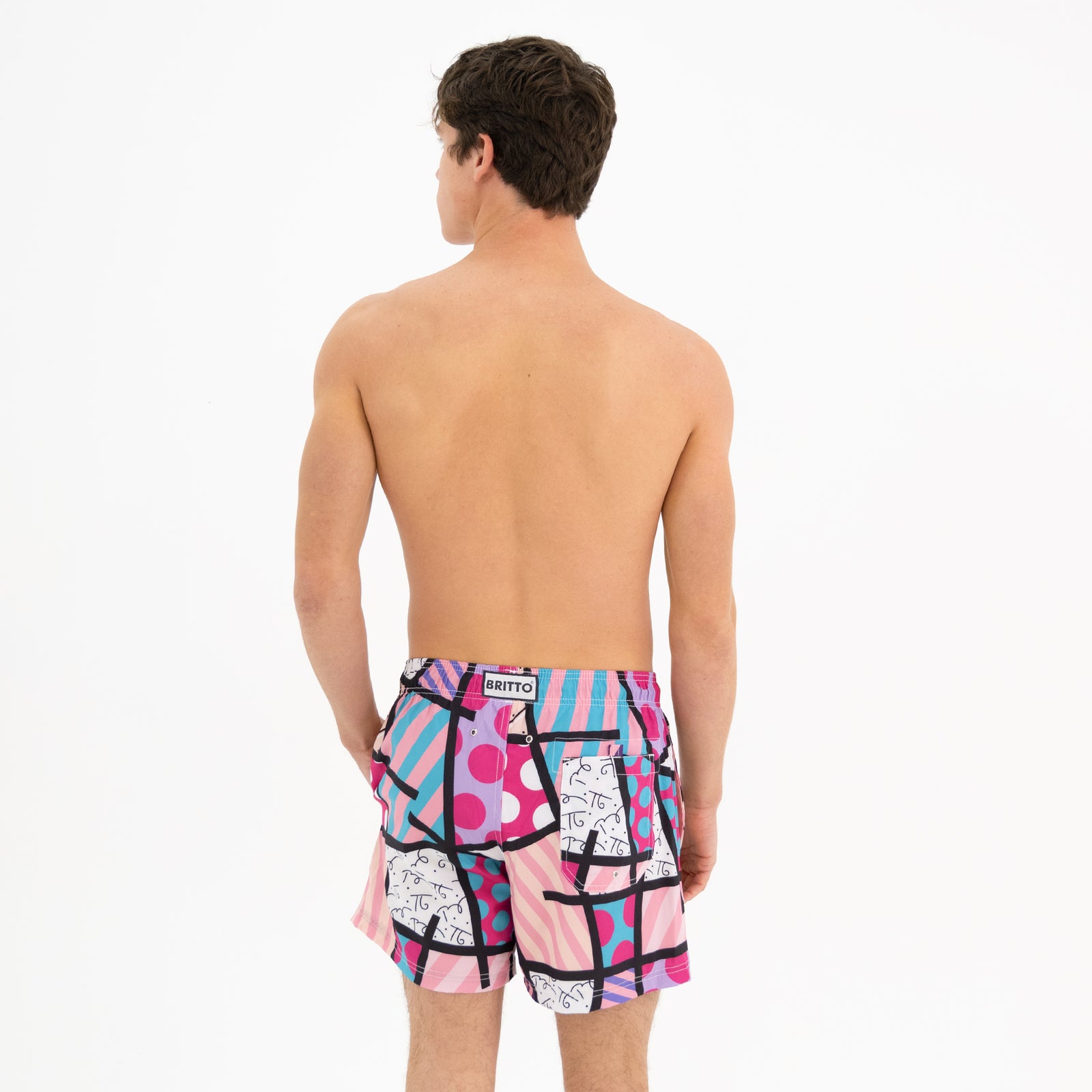 modern pop art pink landscape britto shorts for vibrant home decor