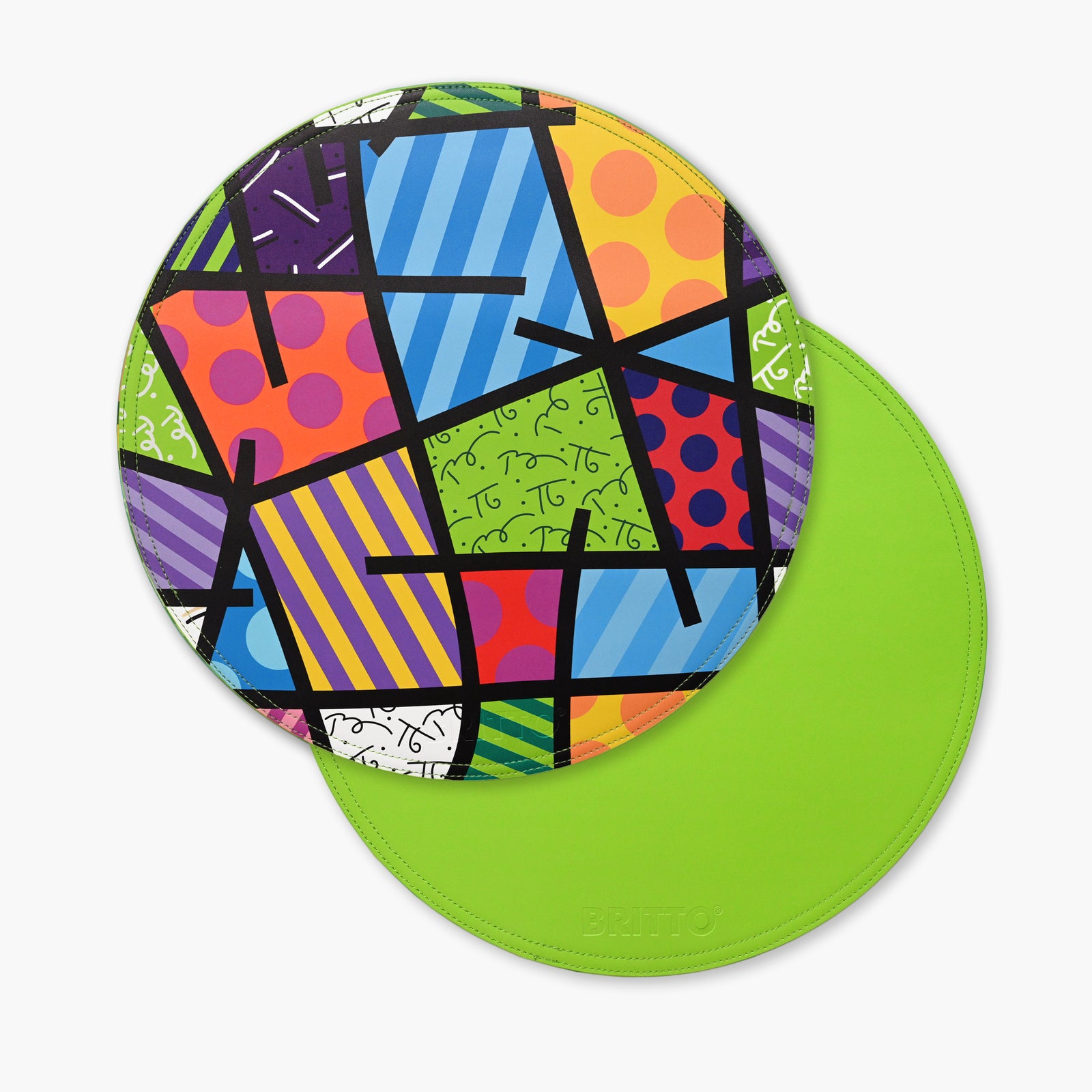 Romero Britto lime green landscape britto placemats colorful pop art design