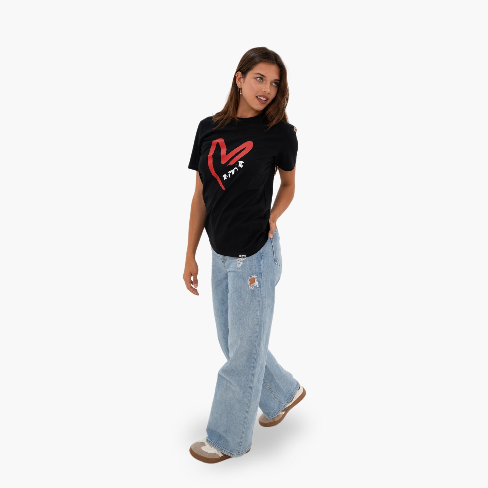 BRITTO® T Shirt - Red Heart Brushstroke Black - (Women)