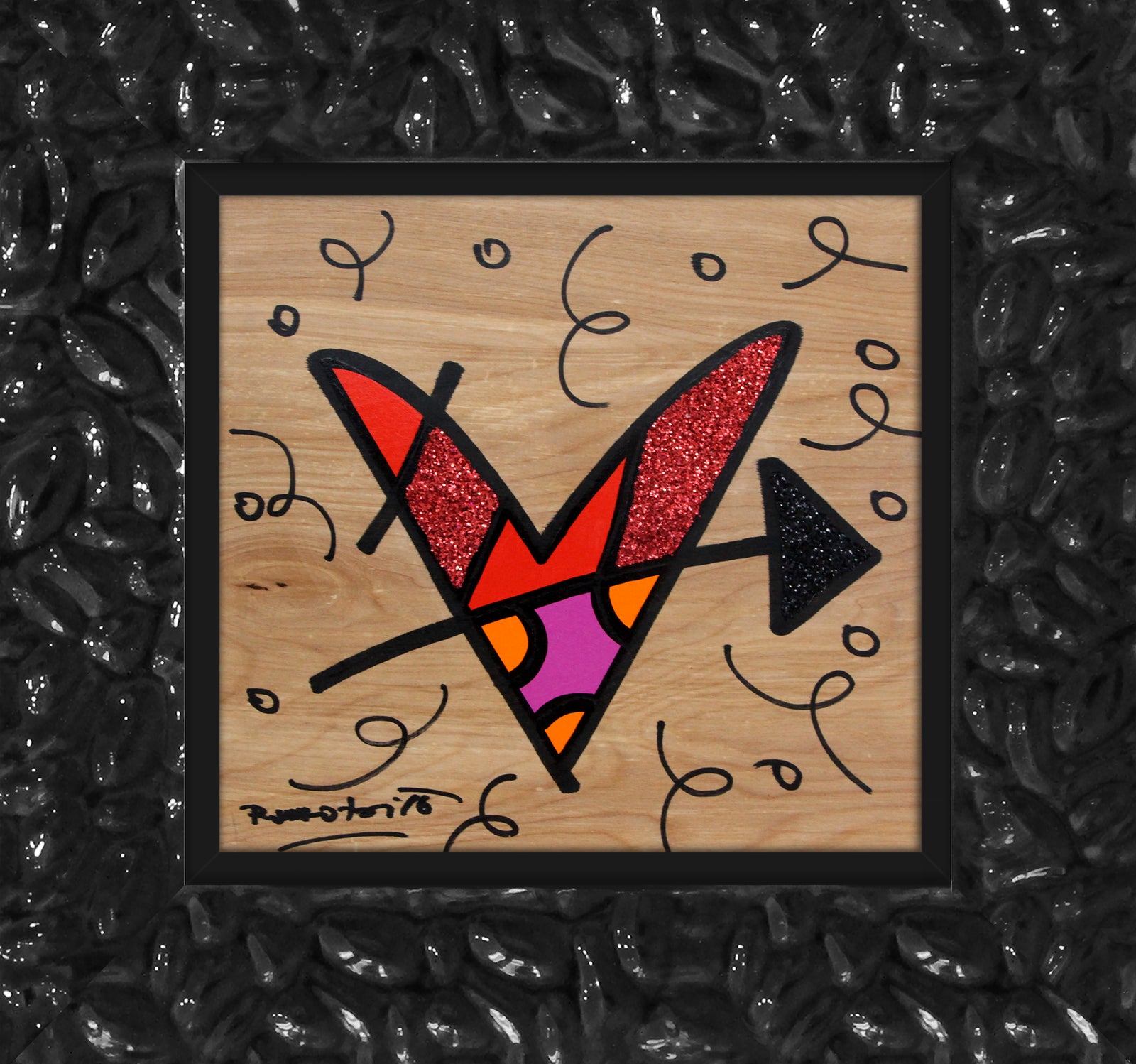 Romero Britto lovestruck original drawing colorful pop art design
