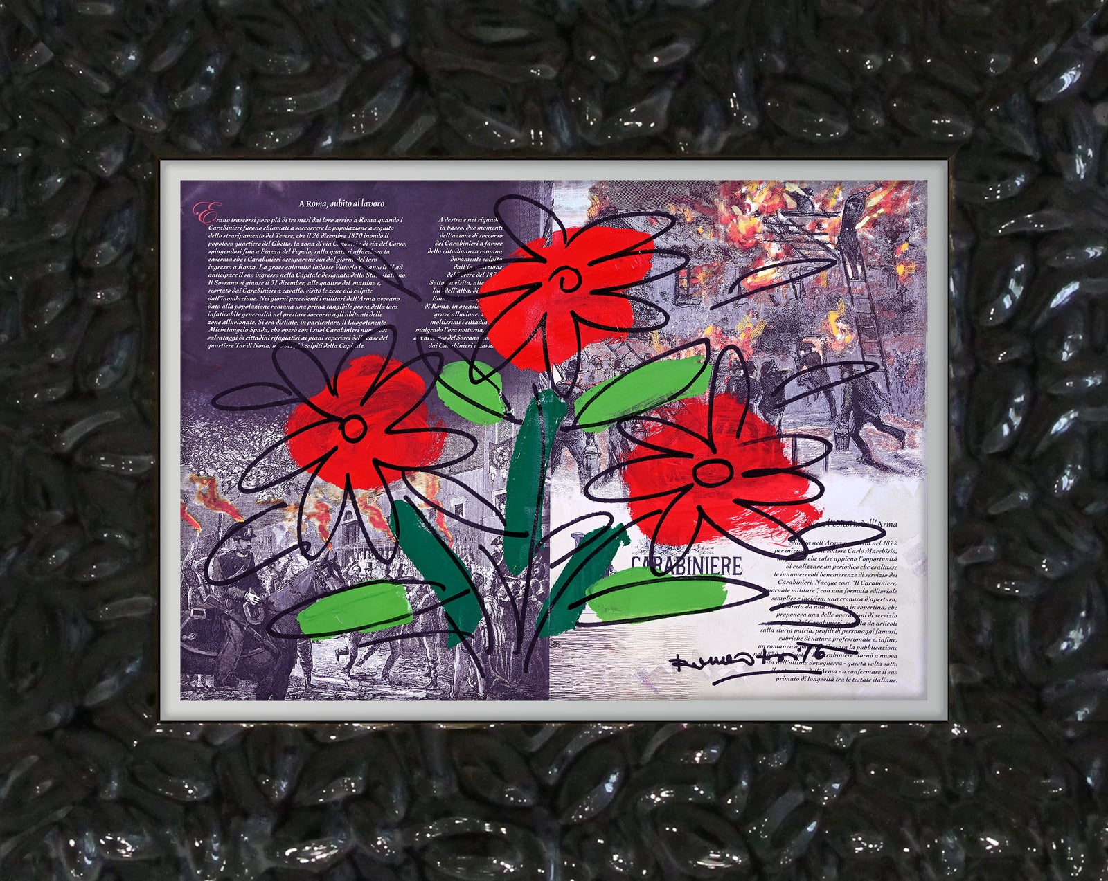 Romero Britto thomas flower original drawing contemporary pop art piece