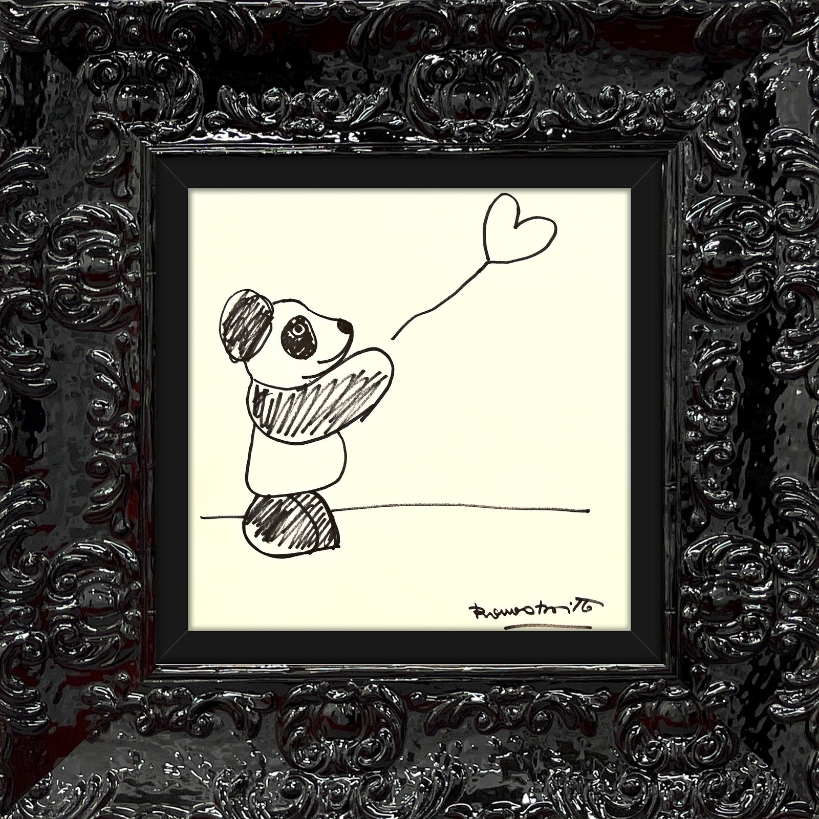 Romero Britto panda bear original drawing contemporary pop art piece