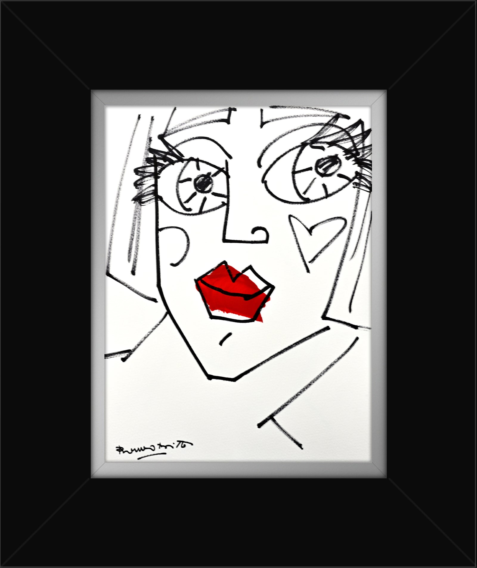 red lips original drawing colorful decorative collectible gift idea