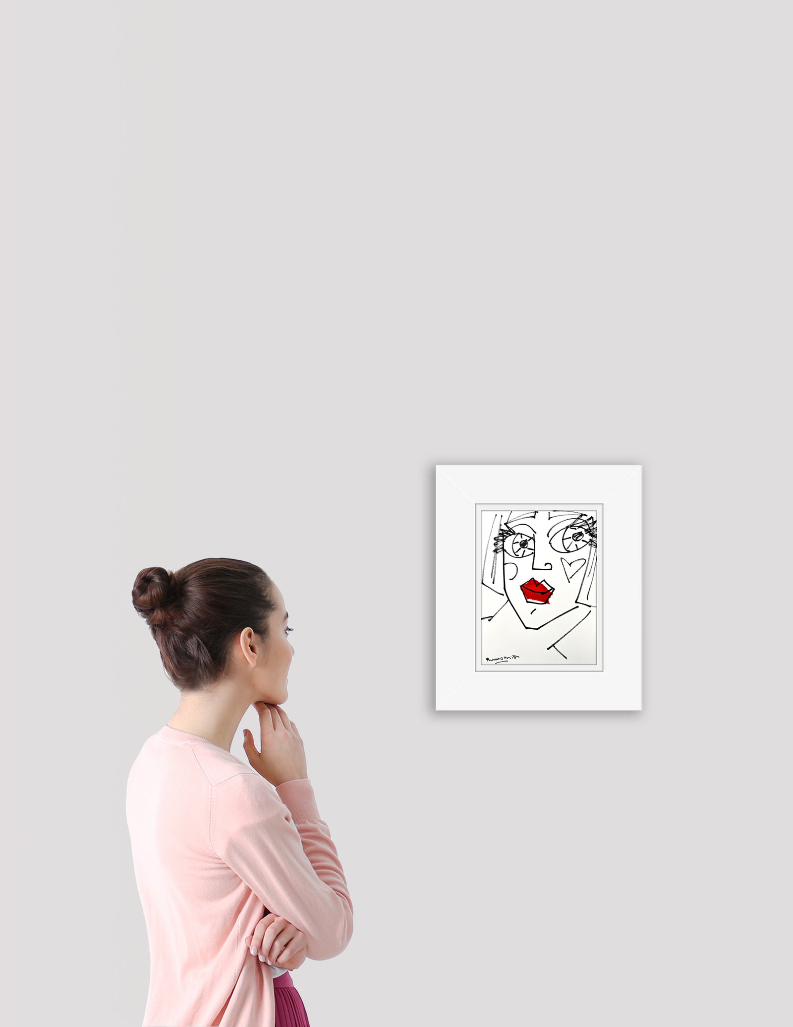 red lips original drawing artistic colorful design collectible