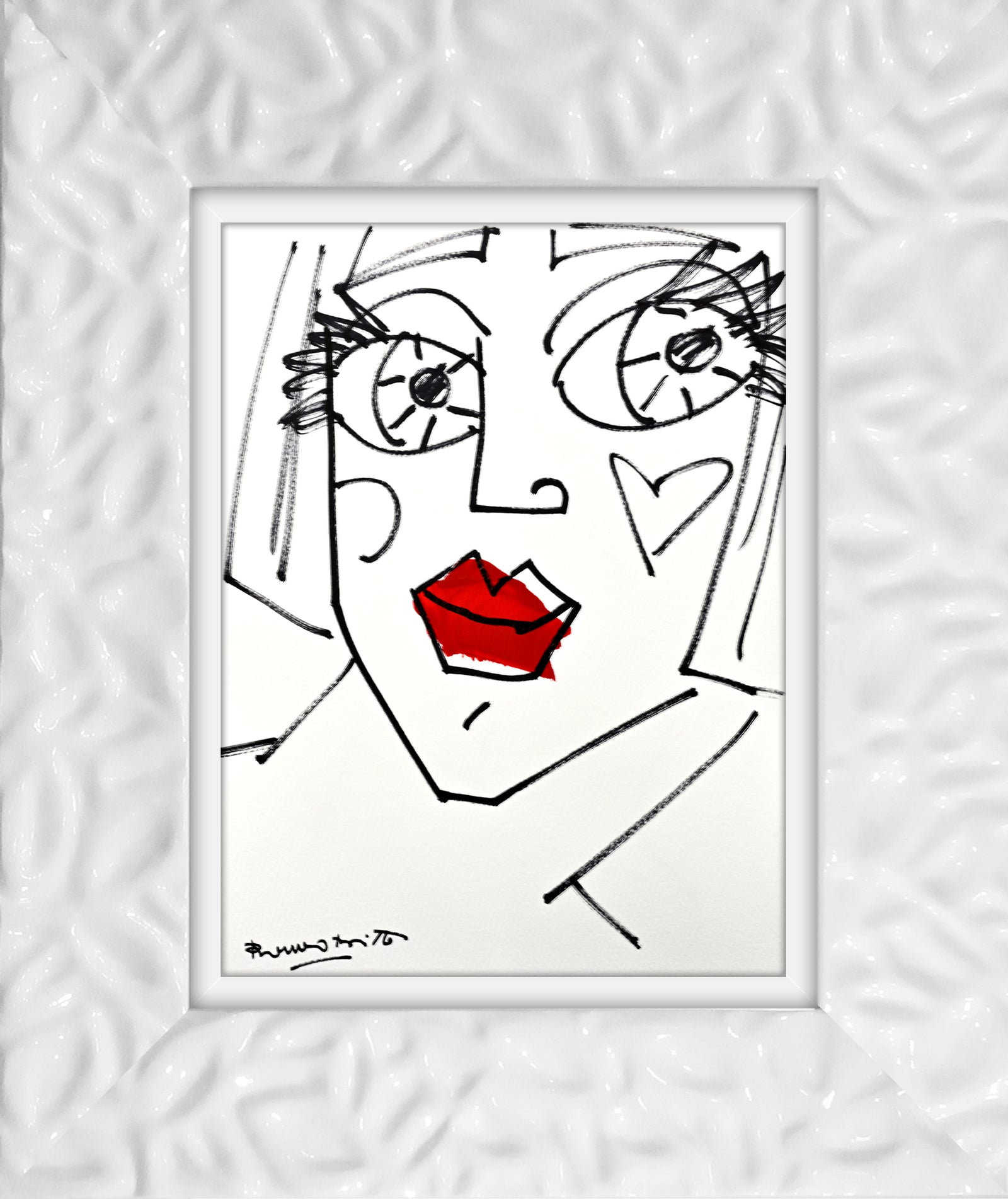 Romero Britto red lips original drawing colorful pop art design