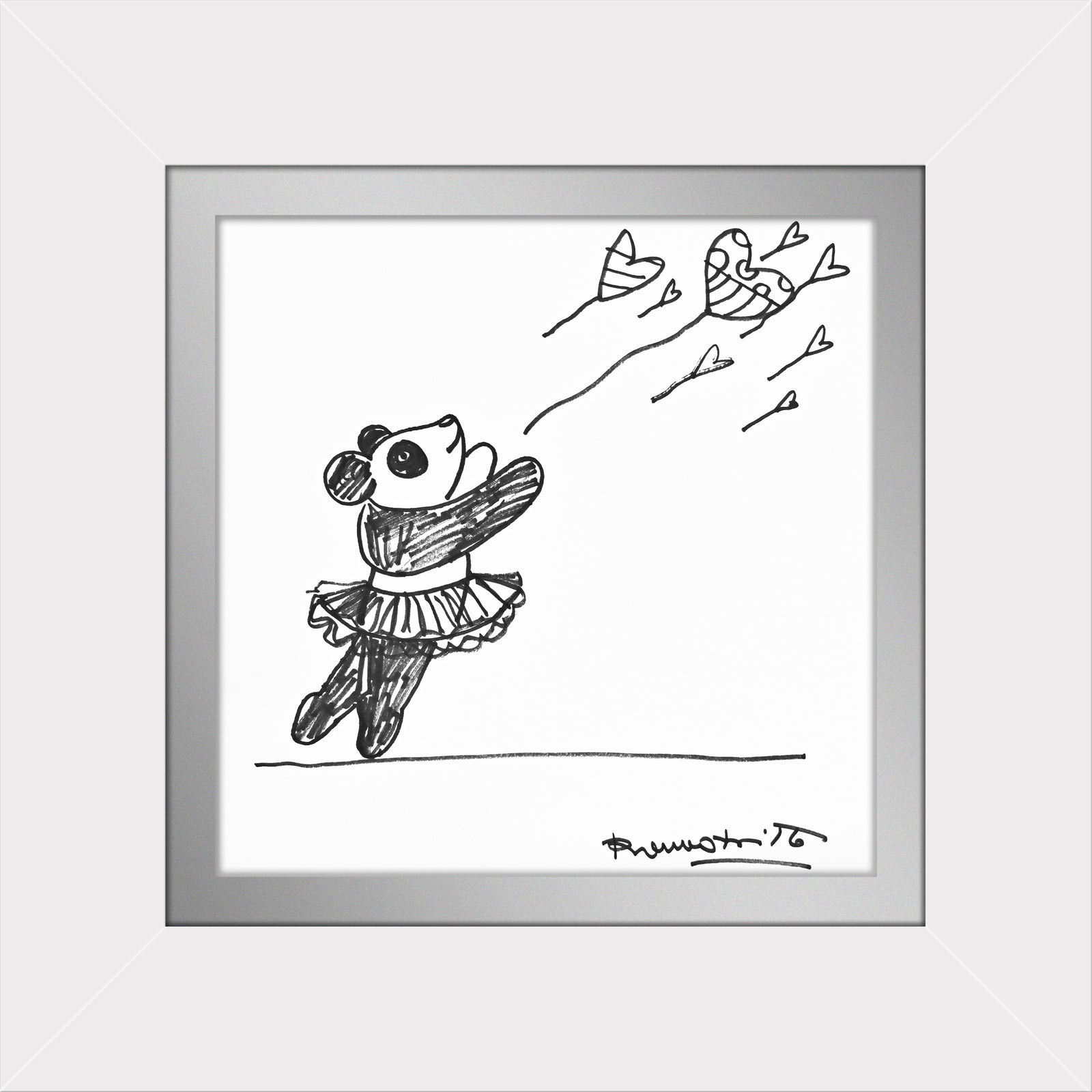Romero Britto panda original drawing colorful pop art design