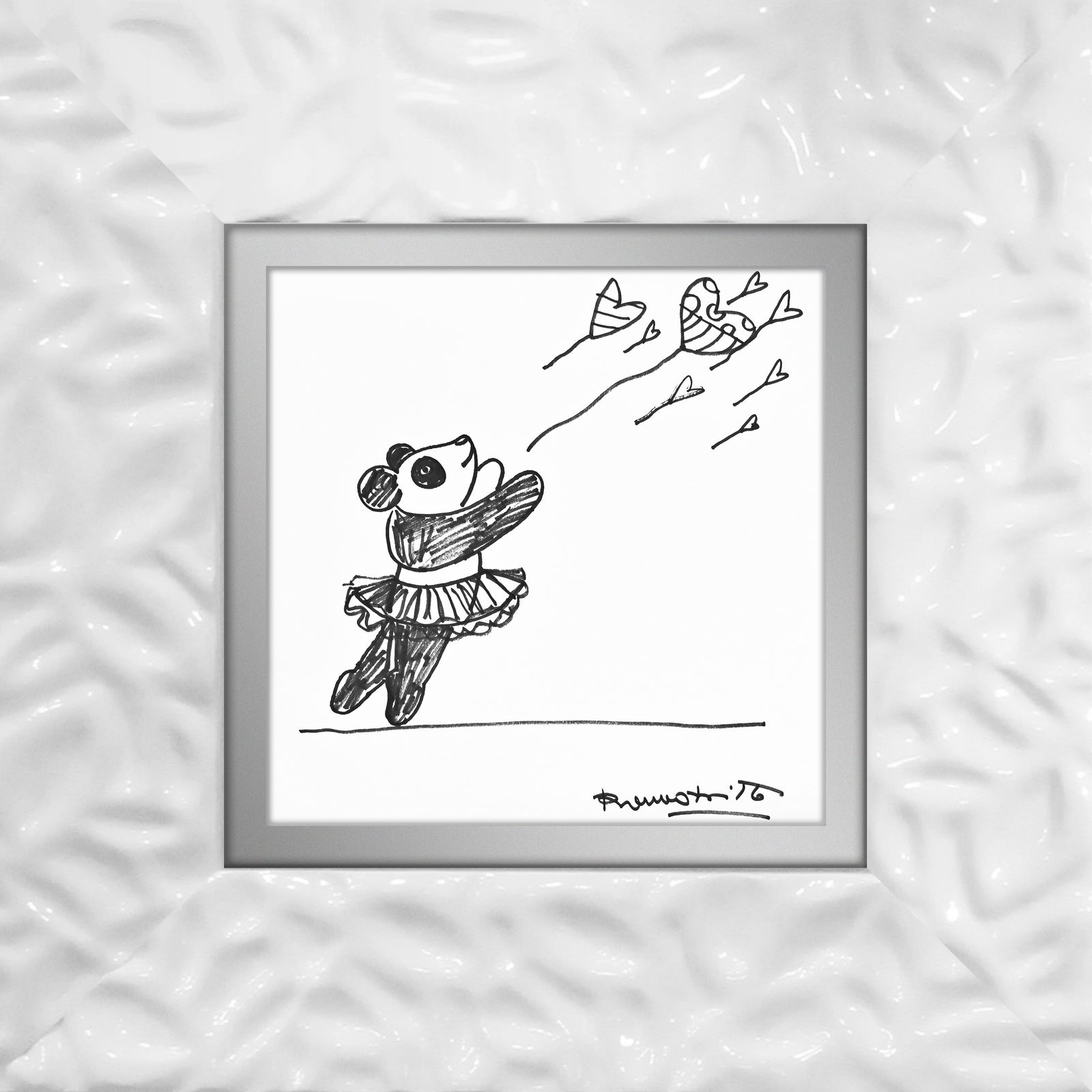 Romero Britto panda original drawing contemporary pop art piece