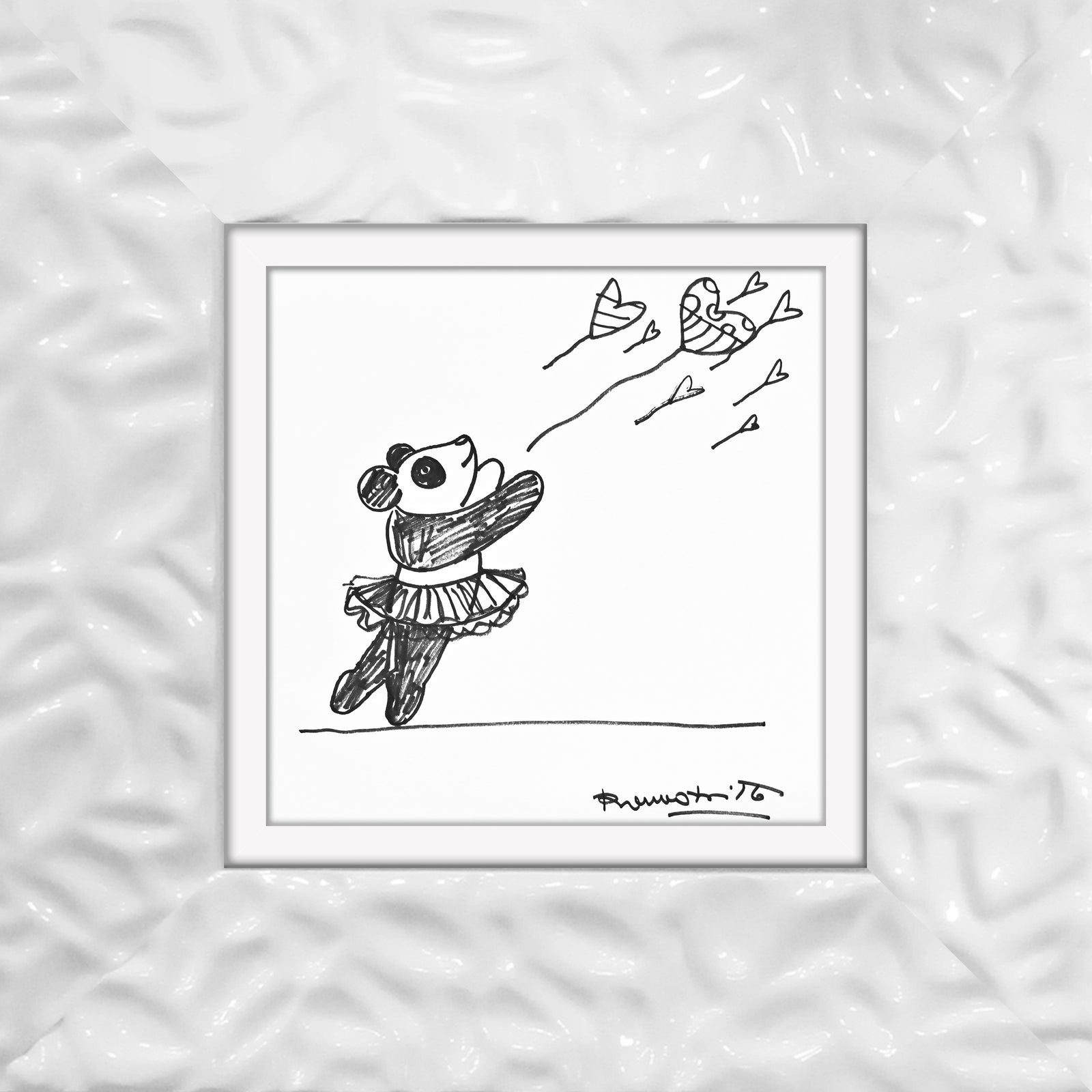Romero Britto panda original drawing colorful pop art design