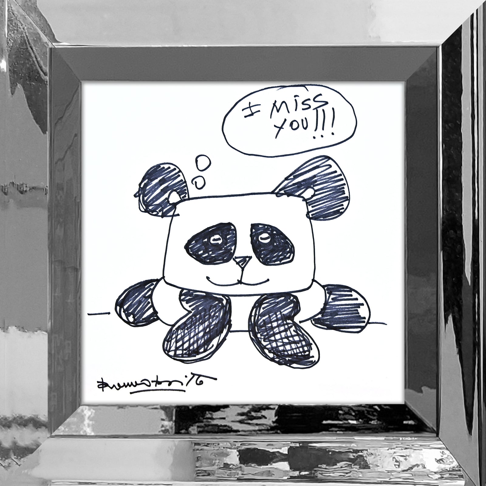 Romero Britto panda bear original drawing contemporary pop art piece