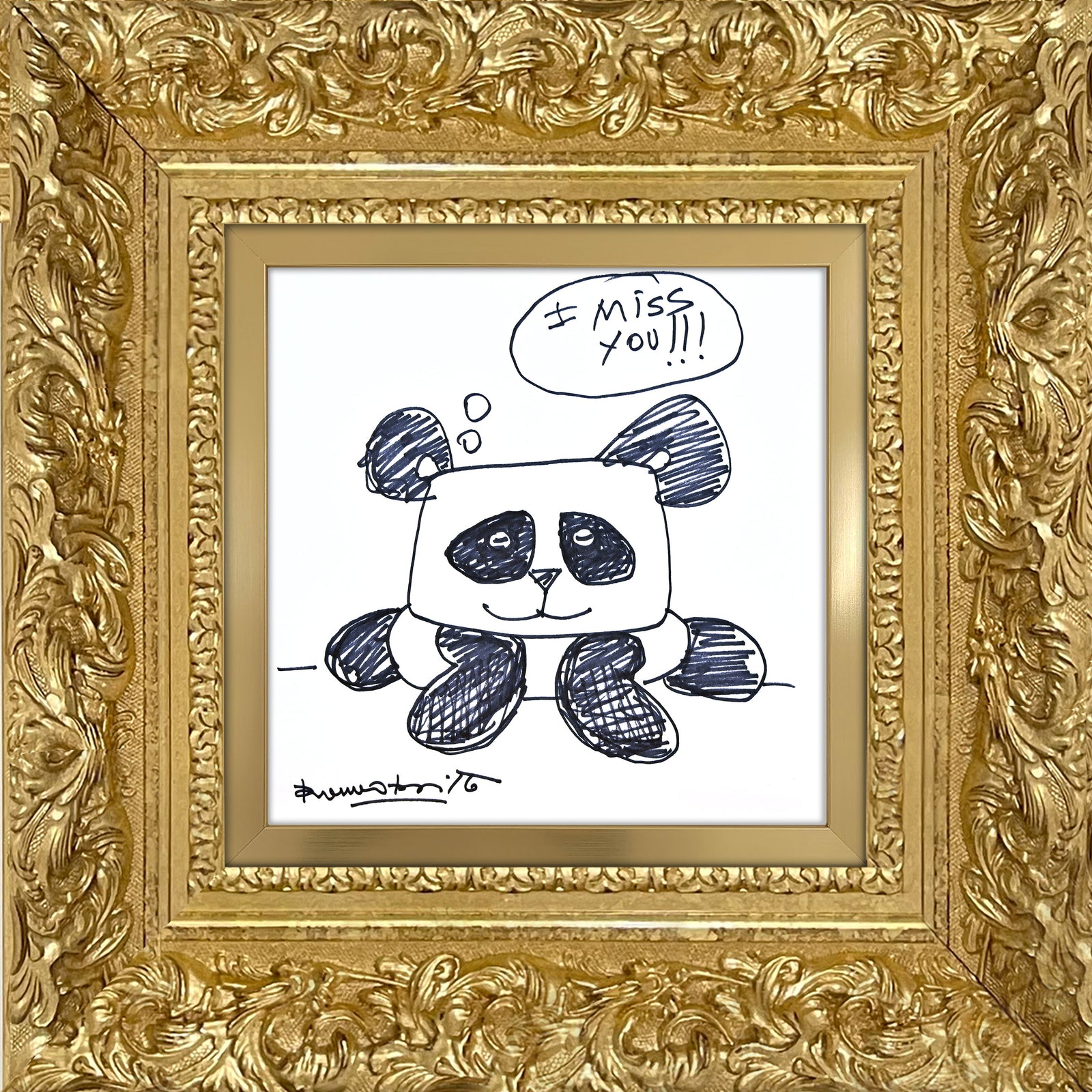 Romero Britto panda bear original drawing colorful pop art design