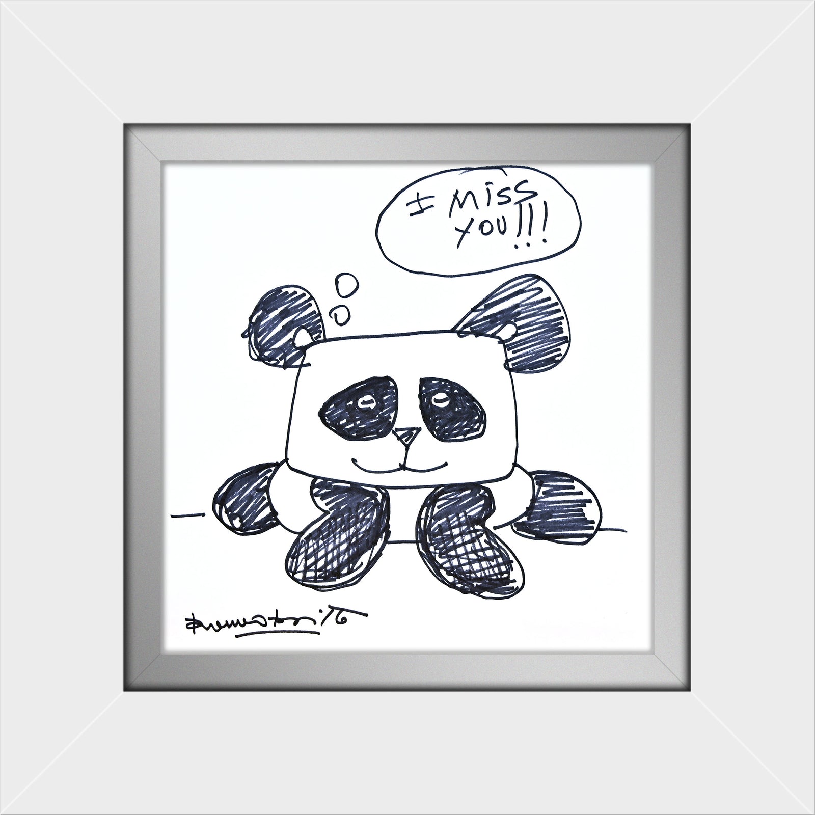 modern pop art panda bear original drawing vibrant home decor