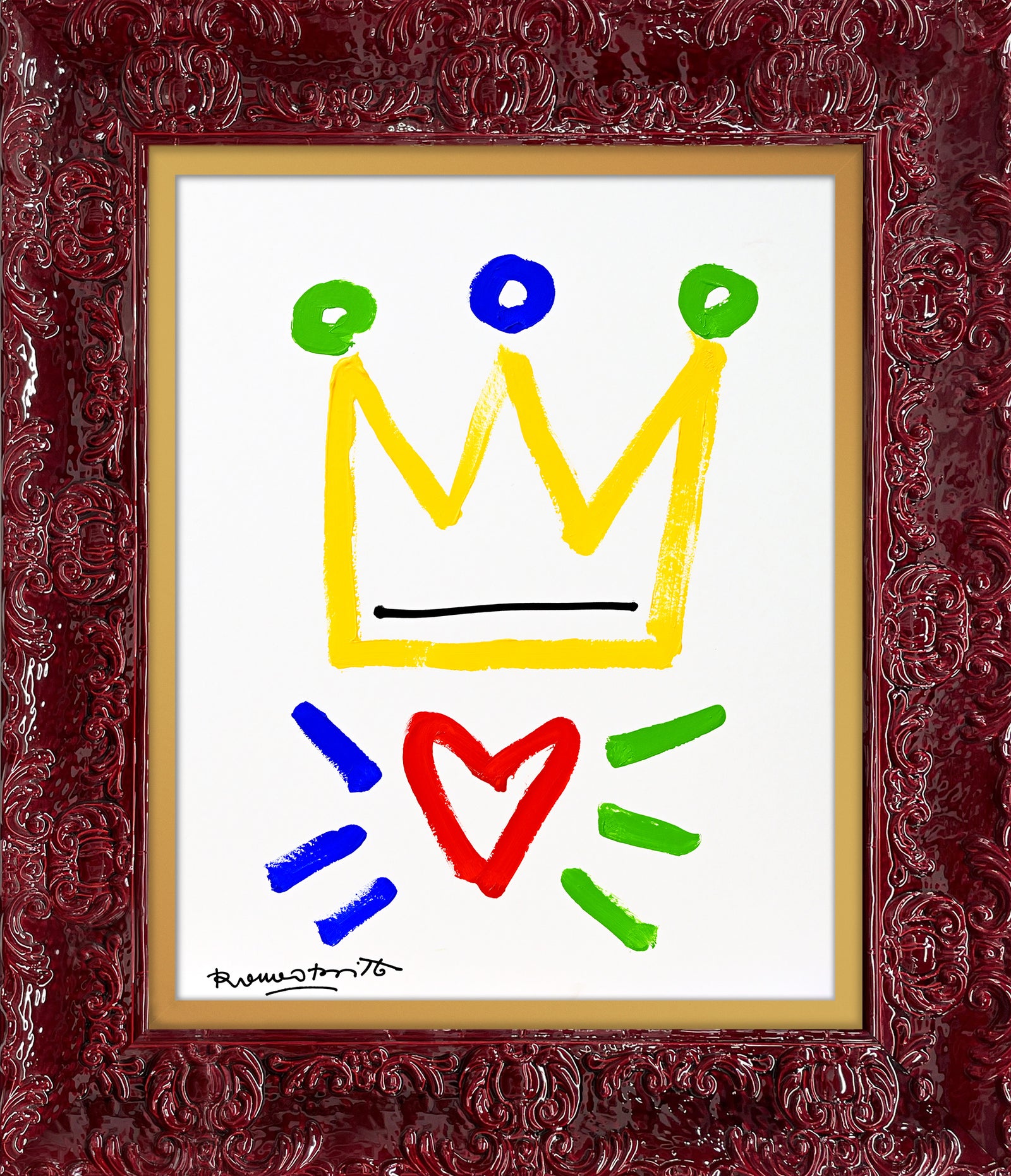 Romero Britto the crown original drawing contemporary pop art piece