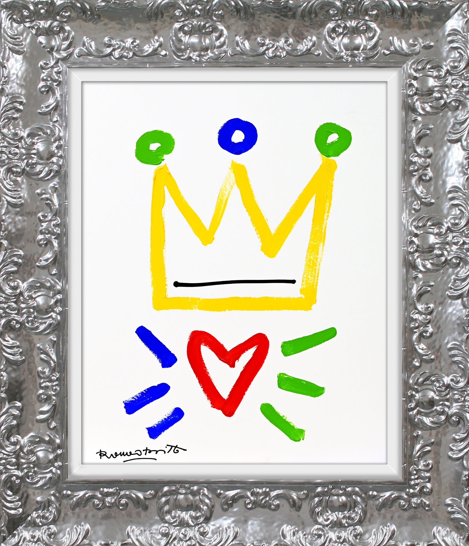 Romero Britto the crown original drawing colorful pop art design