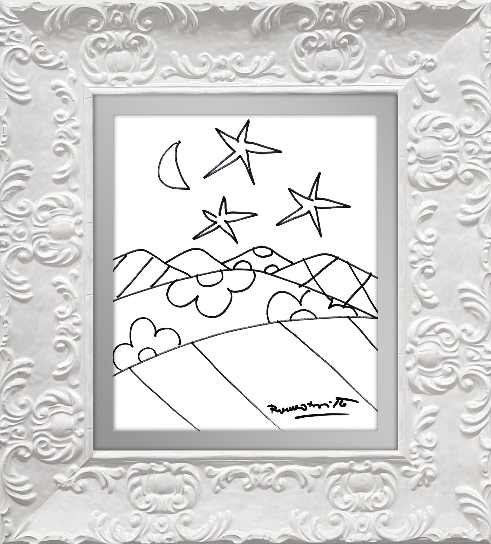 Romero Britto desert original drawing contemporary pop art piece