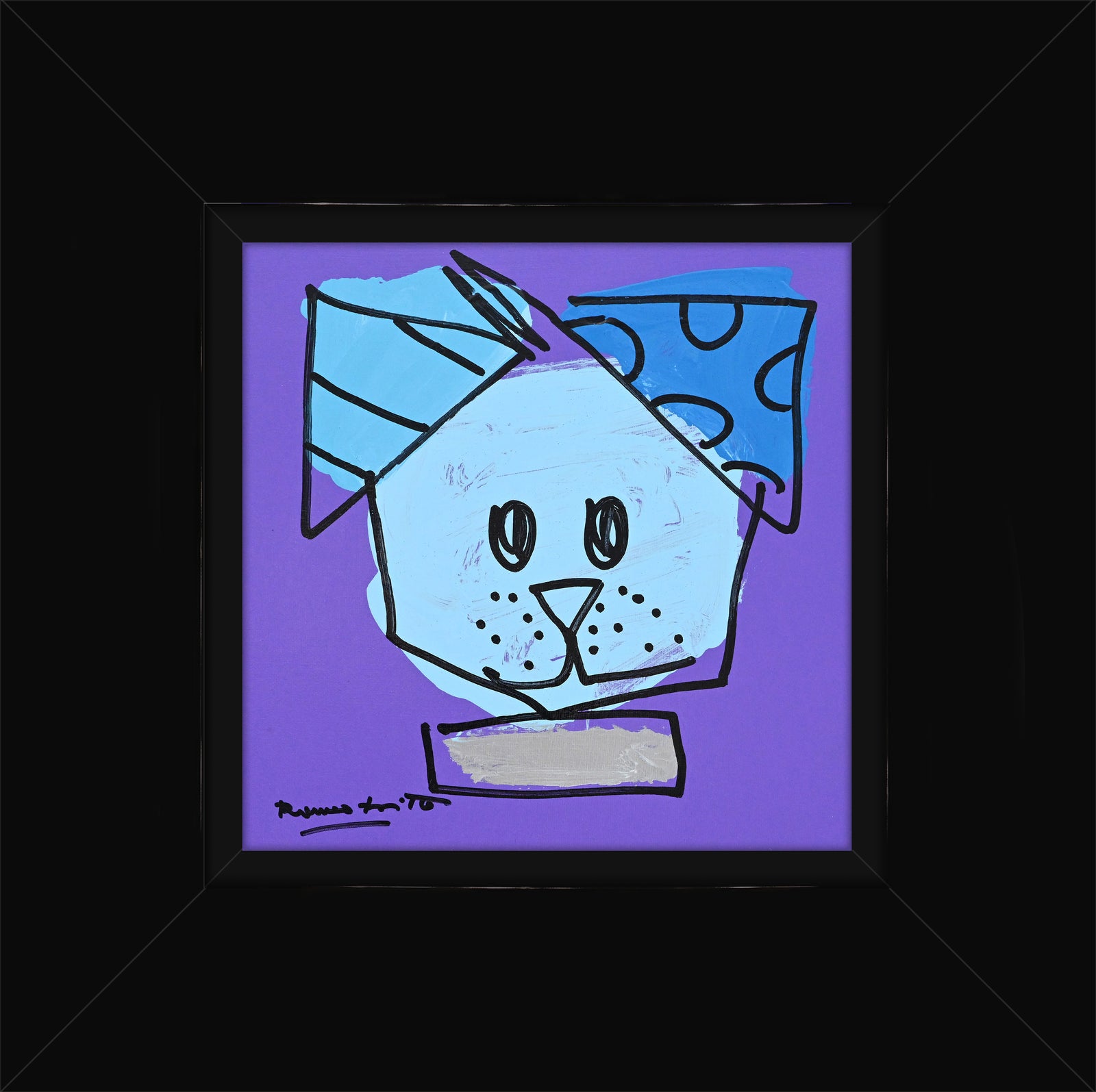 Romero Britto blue dog original drawing contemporary pop art piece
