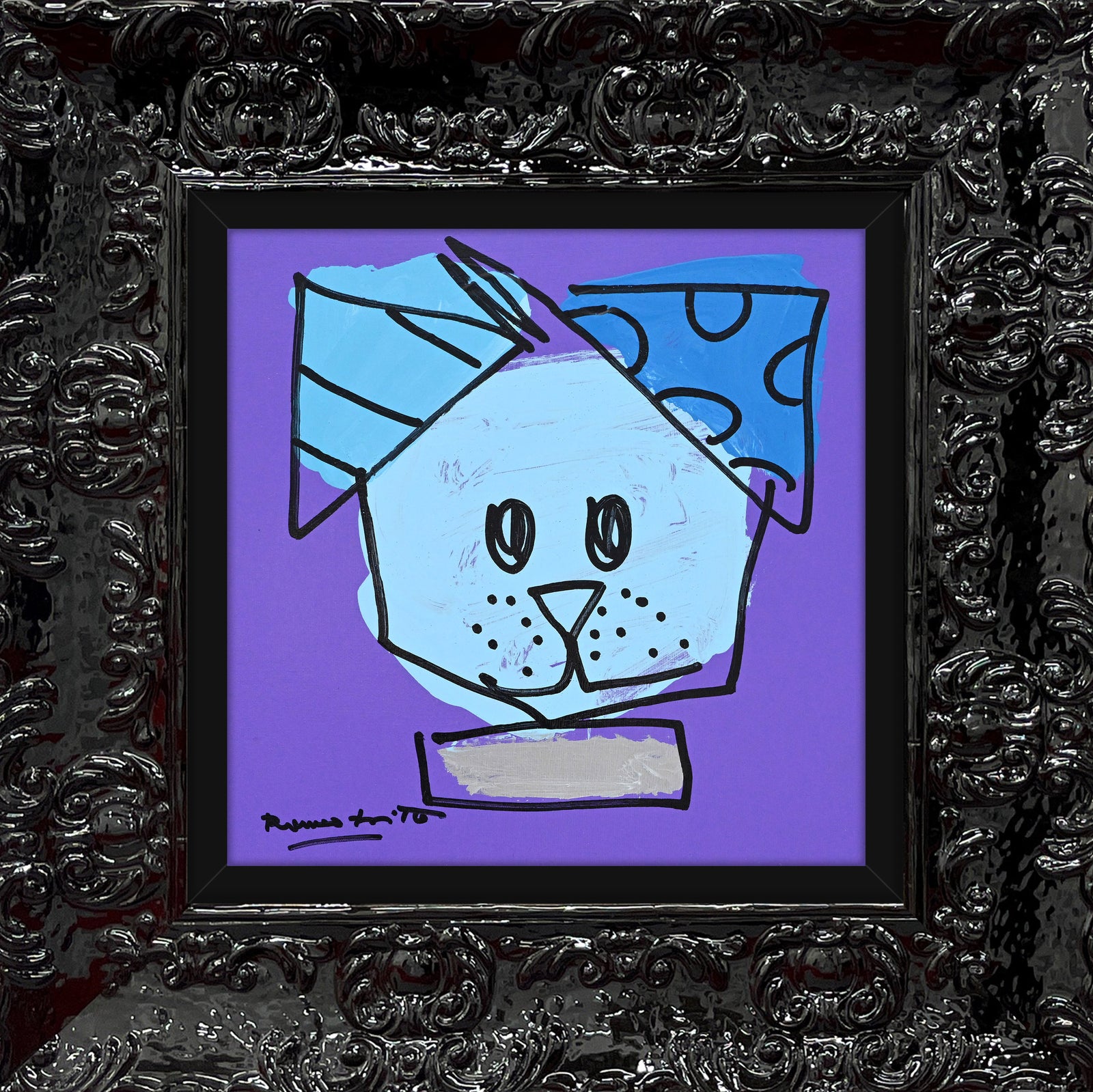 Romero Britto blue dog original drawing colorful pop art design