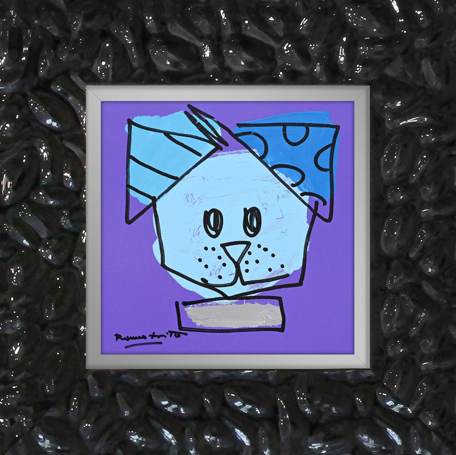 blue dog original drawing artistic colorful design collectible