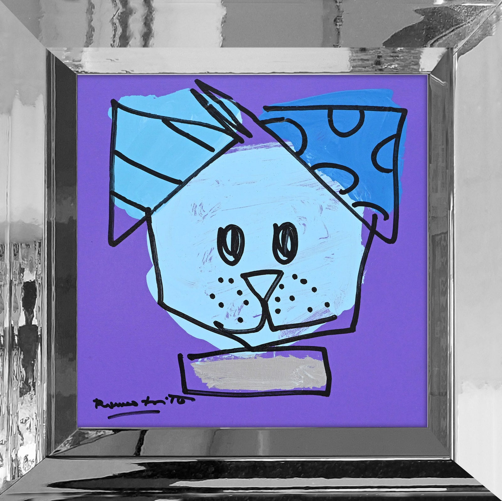 Romero Britto blue dog original drawing contemporary pop art piece