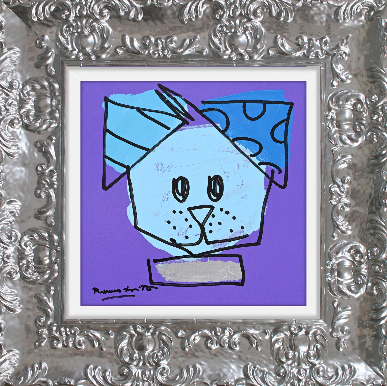 blue dog original drawing colorful decorative collectible gift idea