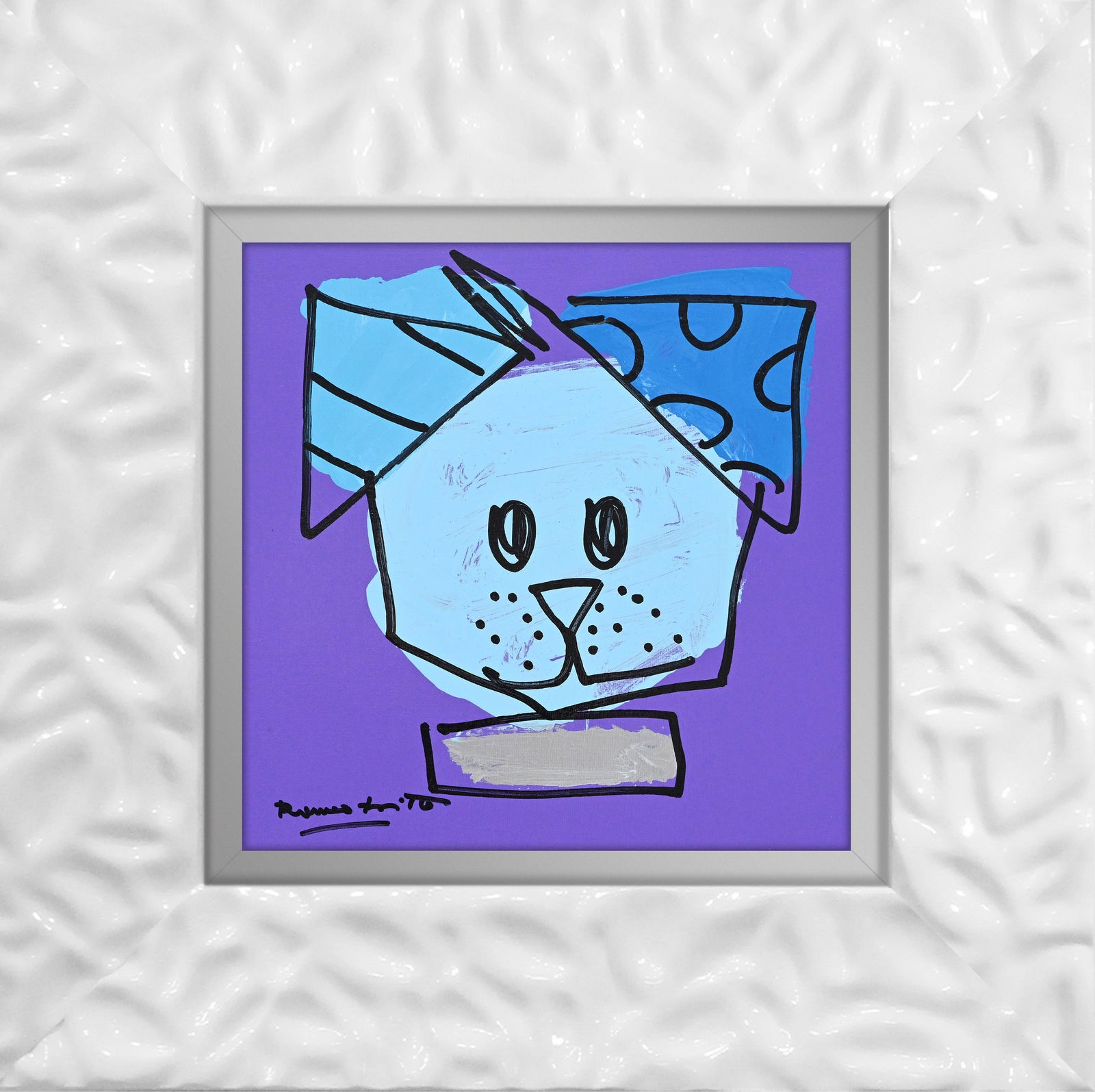 blue dog original drawing colorful decorative collectible gift idea