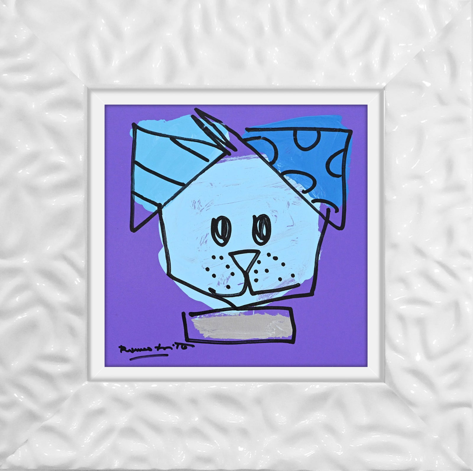 modern pop art blue dog original drawing vibrant home decor