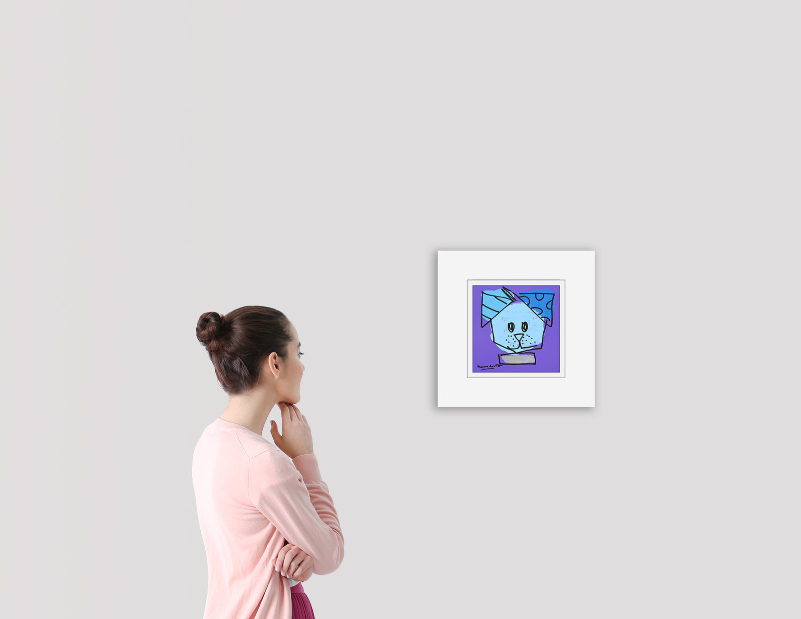blue dog original drawing artistic colorful design collectible