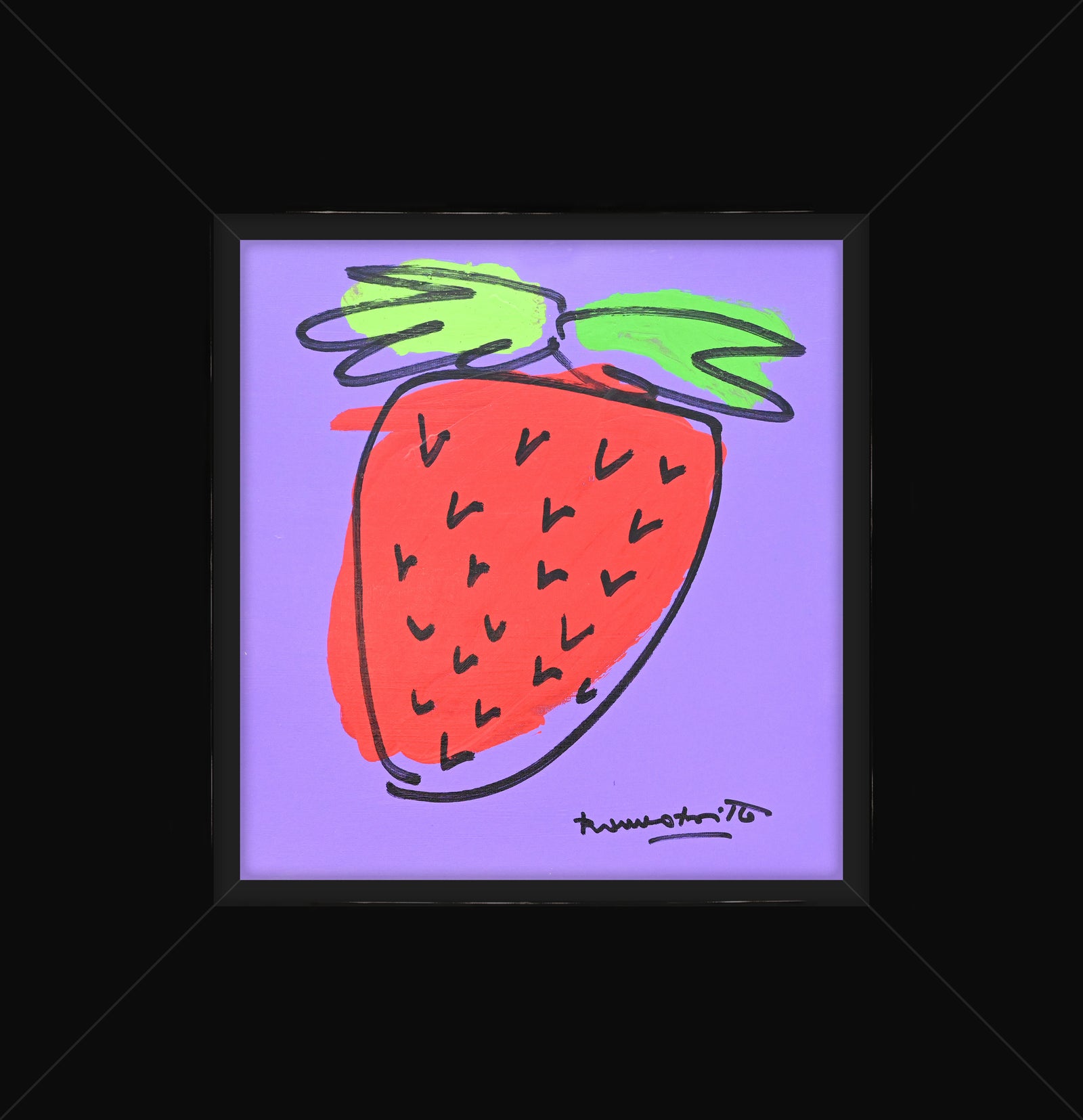 Romero Britto strawberry original drawing contemporary pop art piece