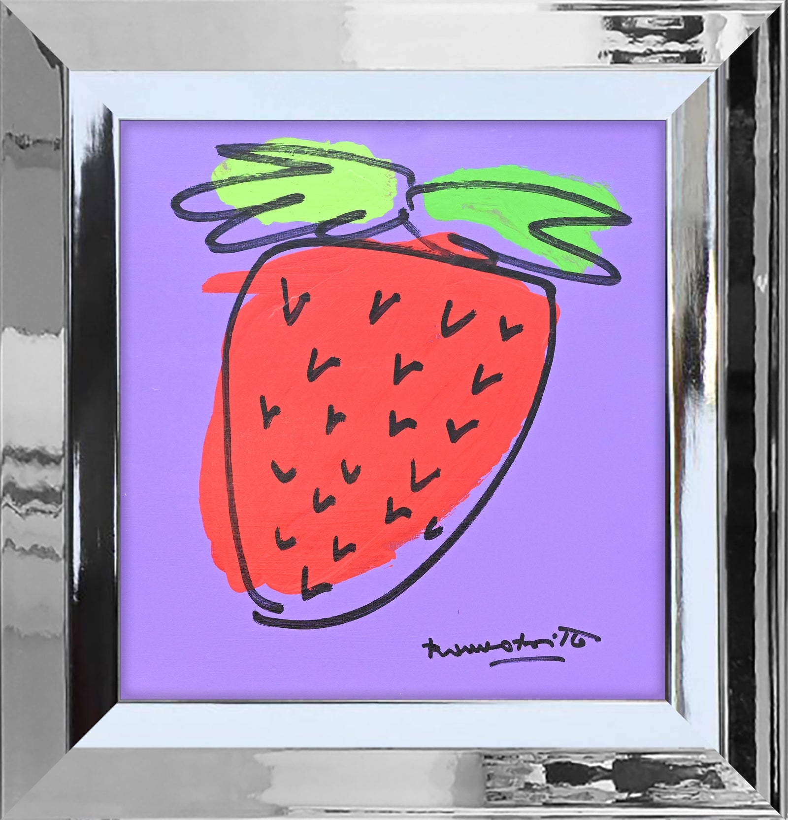 Romero Britto strawberry original drawing colorful pop art design