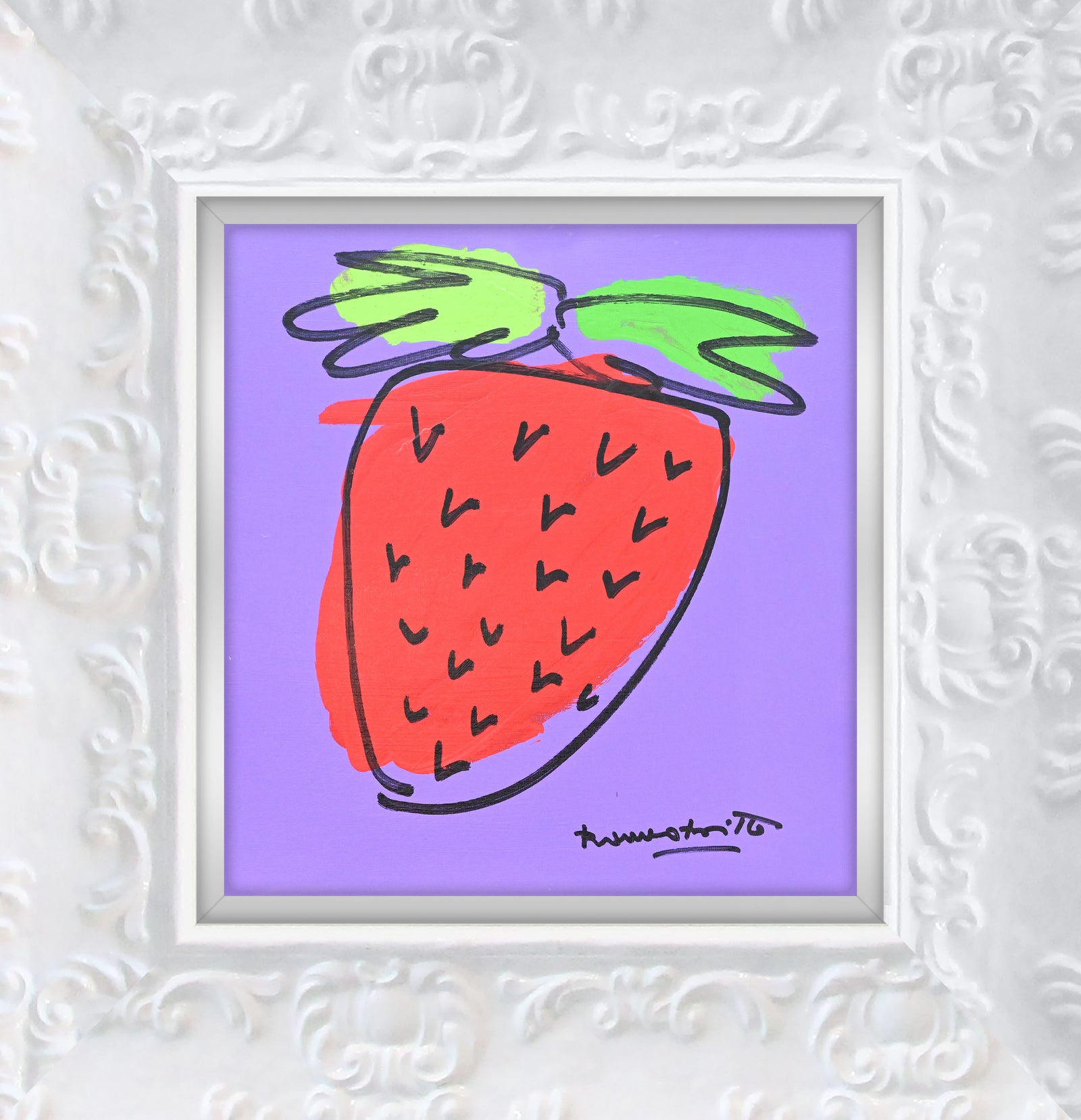 Romero Britto strawberry original drawing contemporary pop art piece