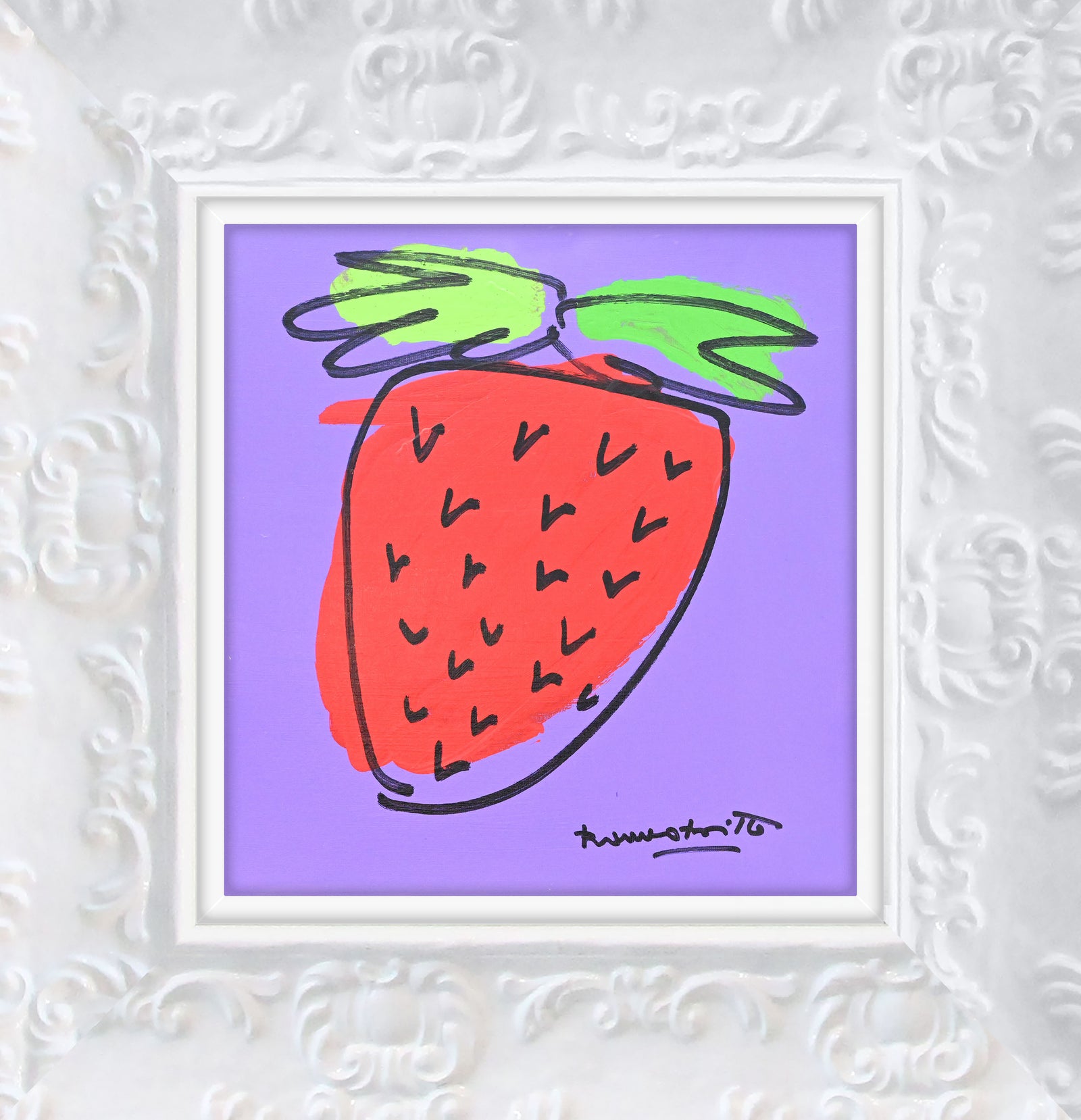 Romero Britto strawberry original drawing colorful pop art design