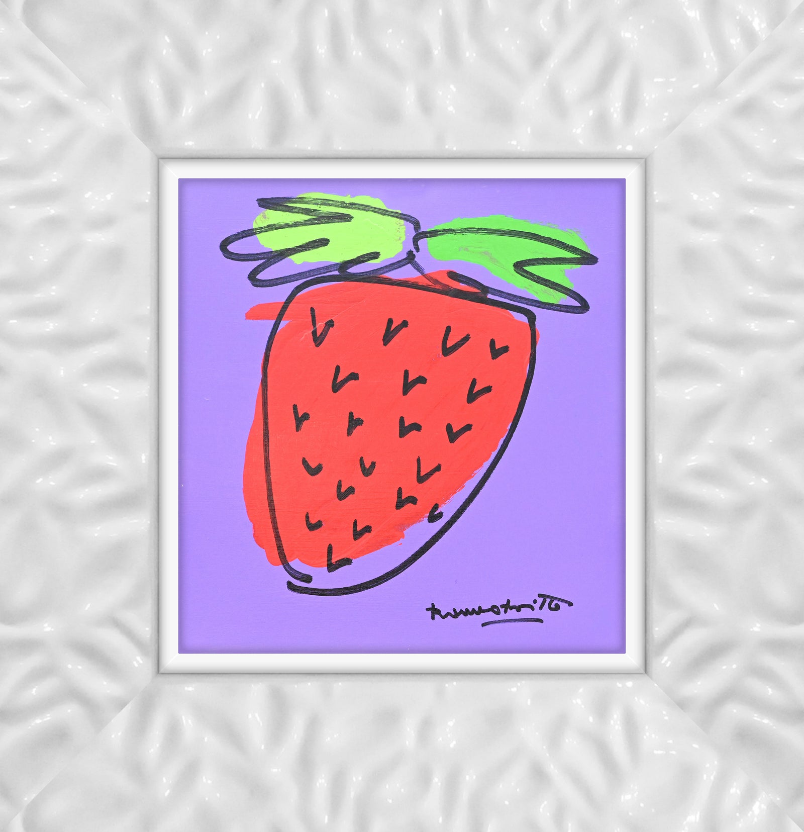 modern pop art strawberry original drawing vibrant home decor